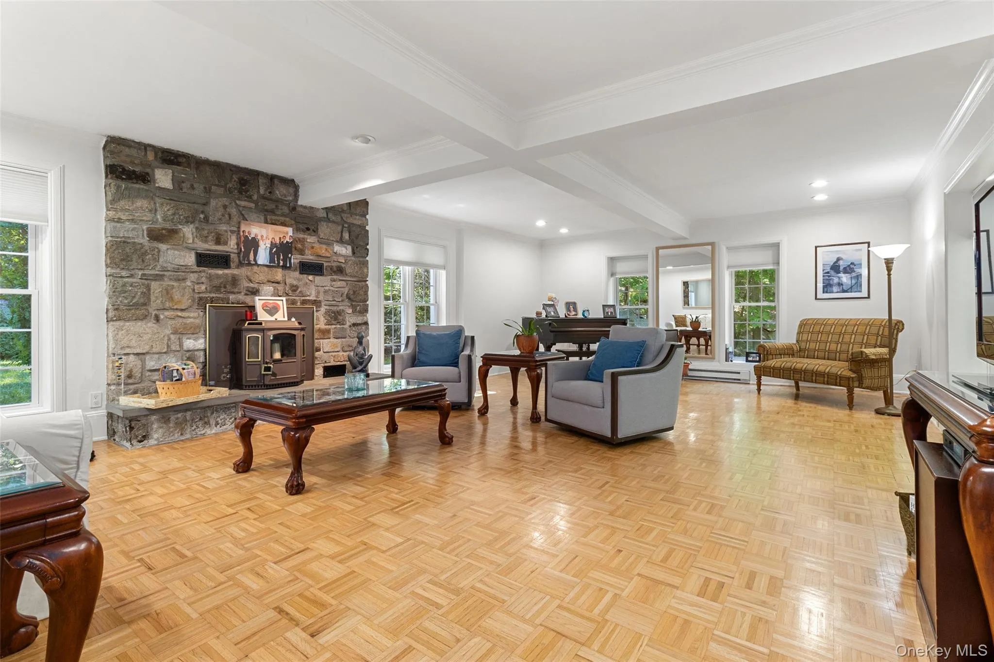 Stone fireplace with Pellet stove and parquet floors Stone fireplace with Pellet stove and parquet floors