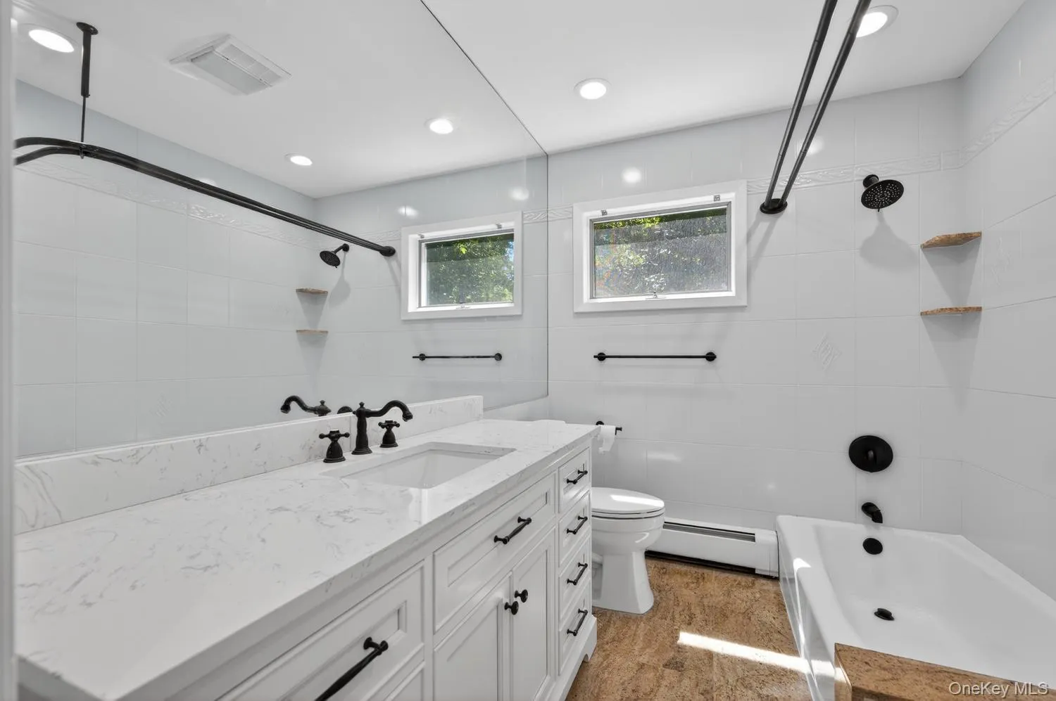 Sparkling Main Hall Bath Upstairs - All New Vanity, Toilet, Fixtures and Granite Flooring Sparkling Main Hall Bath Upstairs - All New Vanity, Toilet, Fixtures and Granite Flooring