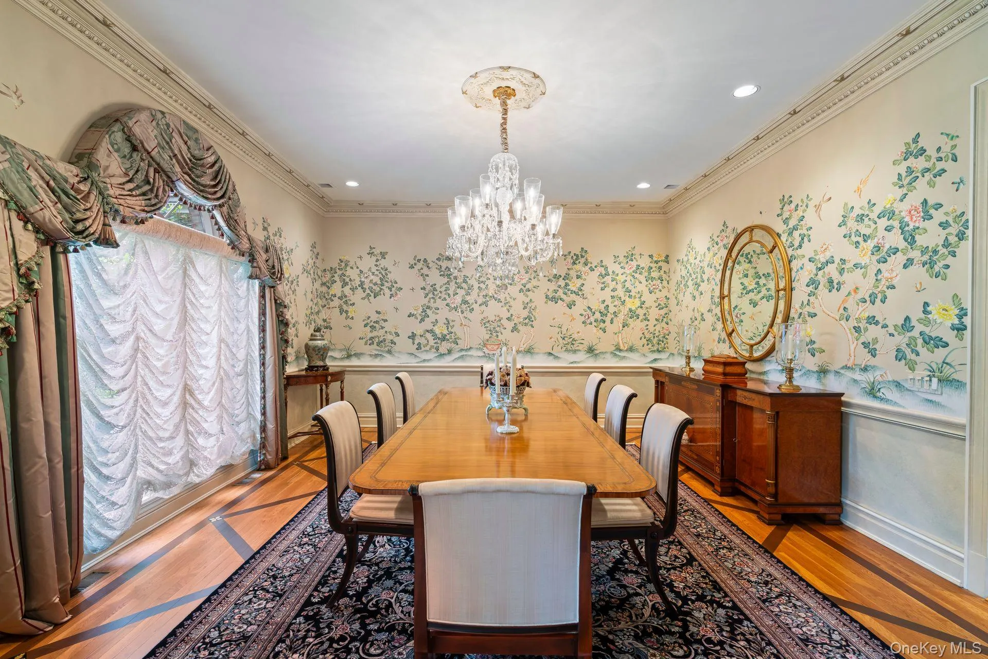 Palladian window, recessed accent lighting, in-laid wood floors Palladian window, recessed accent lighting, in-laid wood floors