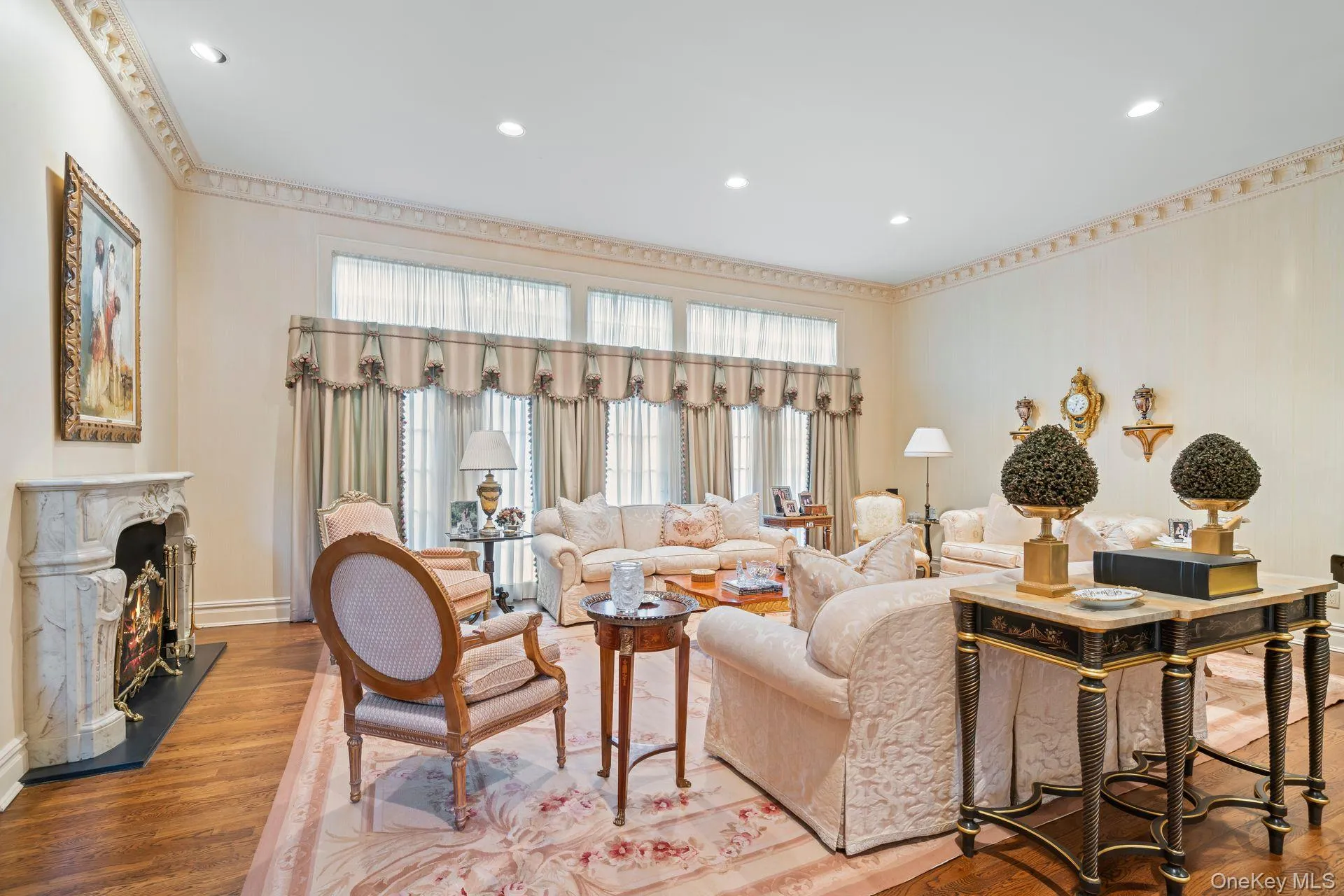 Formal Living Room, high ceiling w detailed molding, marble fireplace mantle, floor to ceiling windows Formal Living Room, high ceiling w detailed molding, marble fireplace mantle, floor to ceiling windows