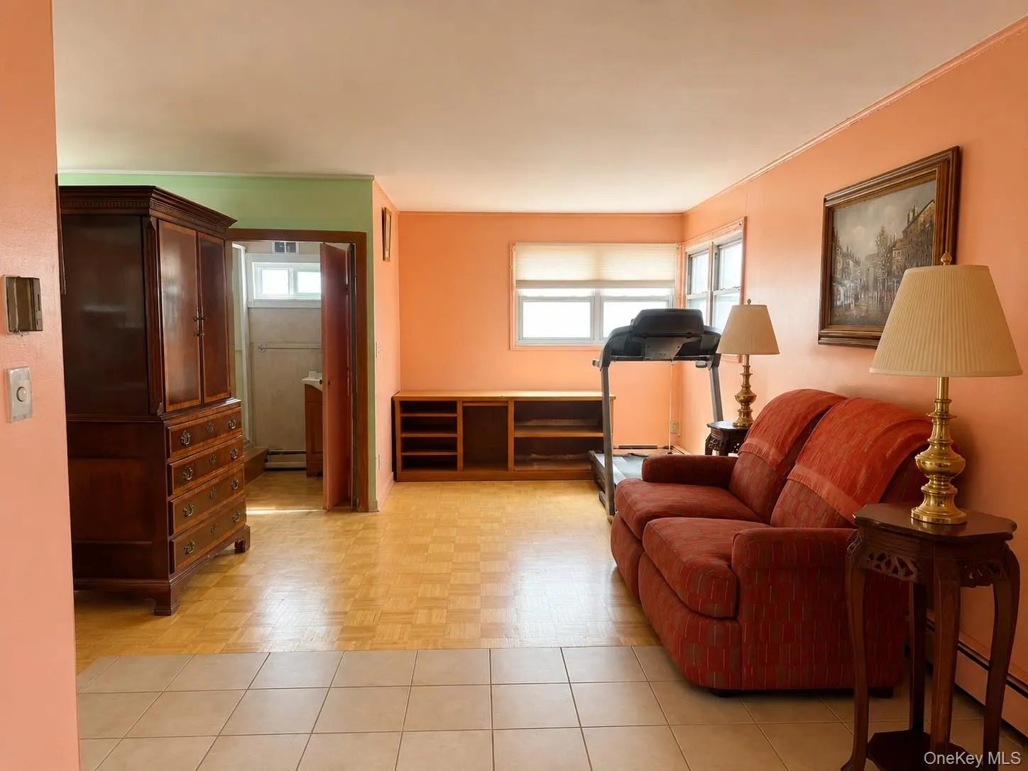 Living Room to Bathroom and Dining Room with personal items digitally removed Living Room to Bathroom and Dining Room with personal items digitally removed