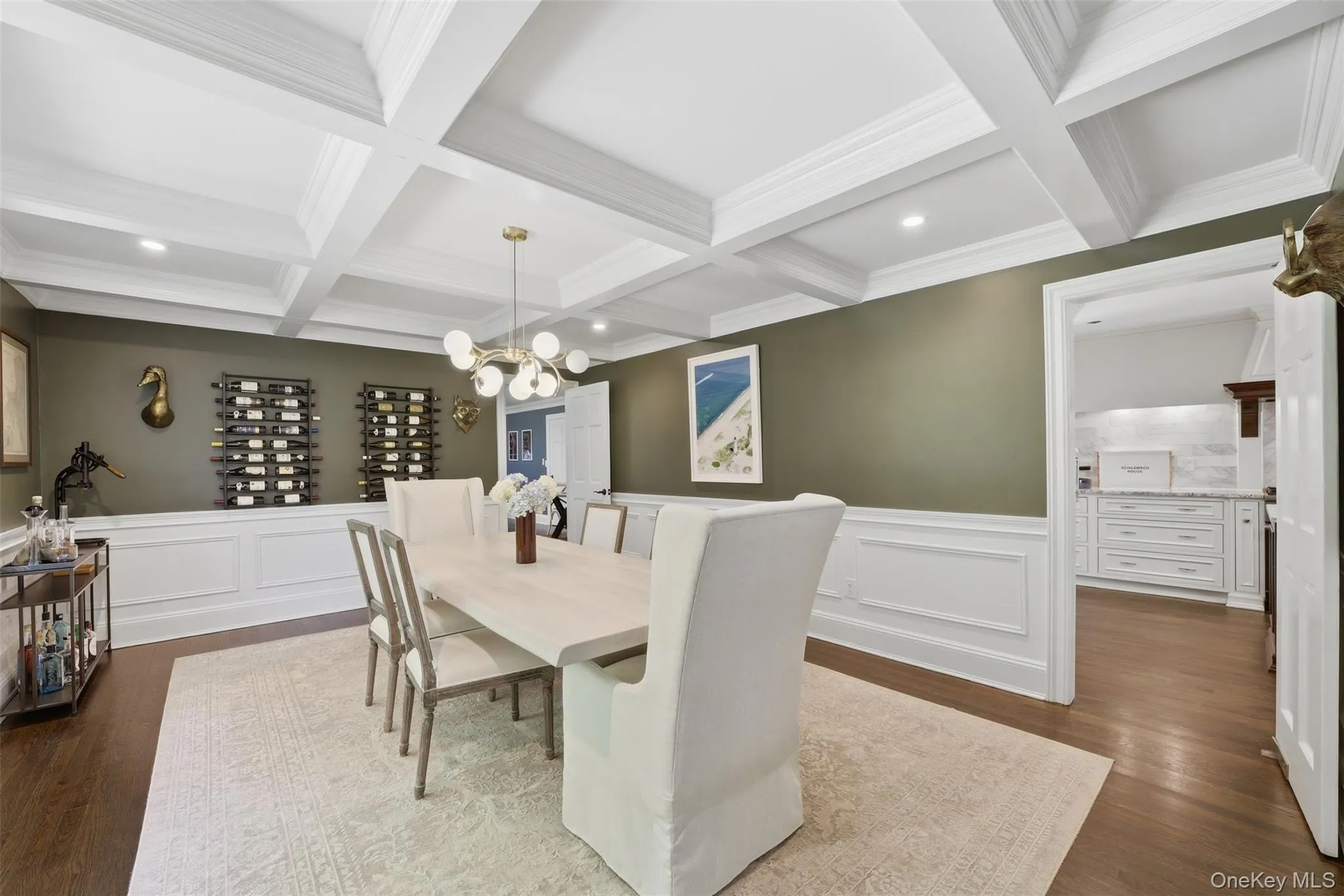 Coffered ceiling, rich millwork Coffered ceiling, rich millwork