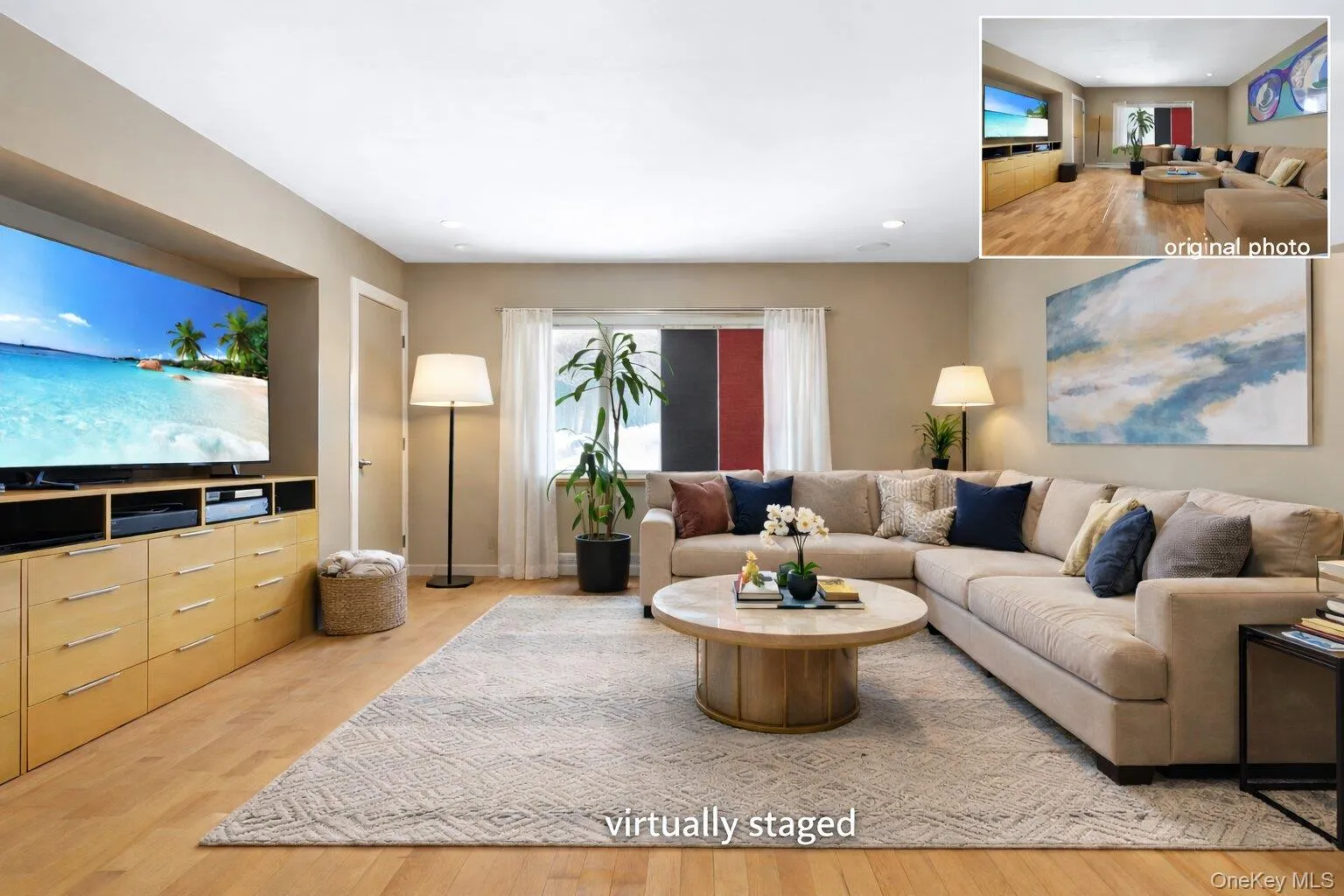 Virtually staged second living room located in the main house Virtually staged second living room located in the main house