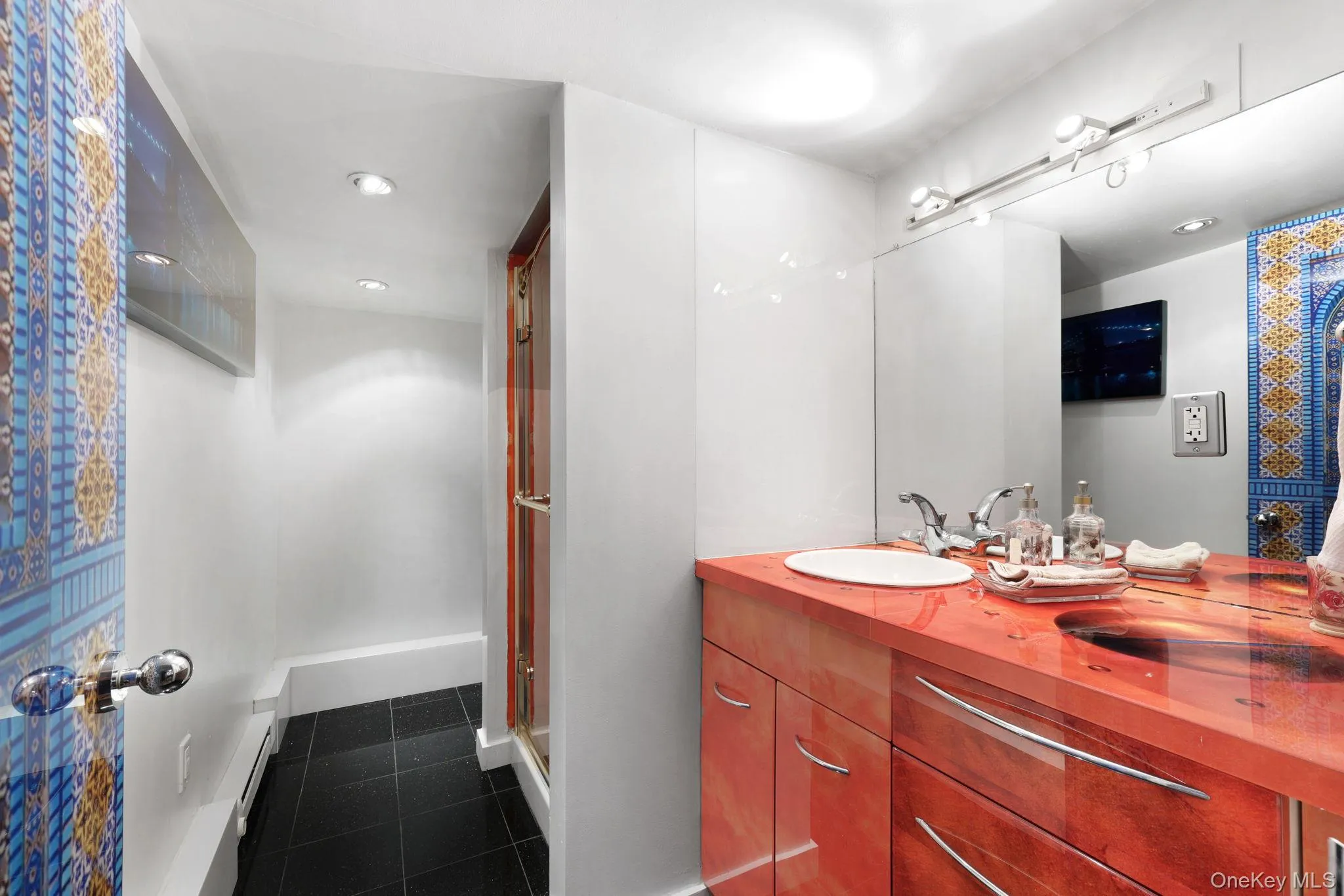 The downstairs bathroom located in the living room The downstairs bathroom located in the living room