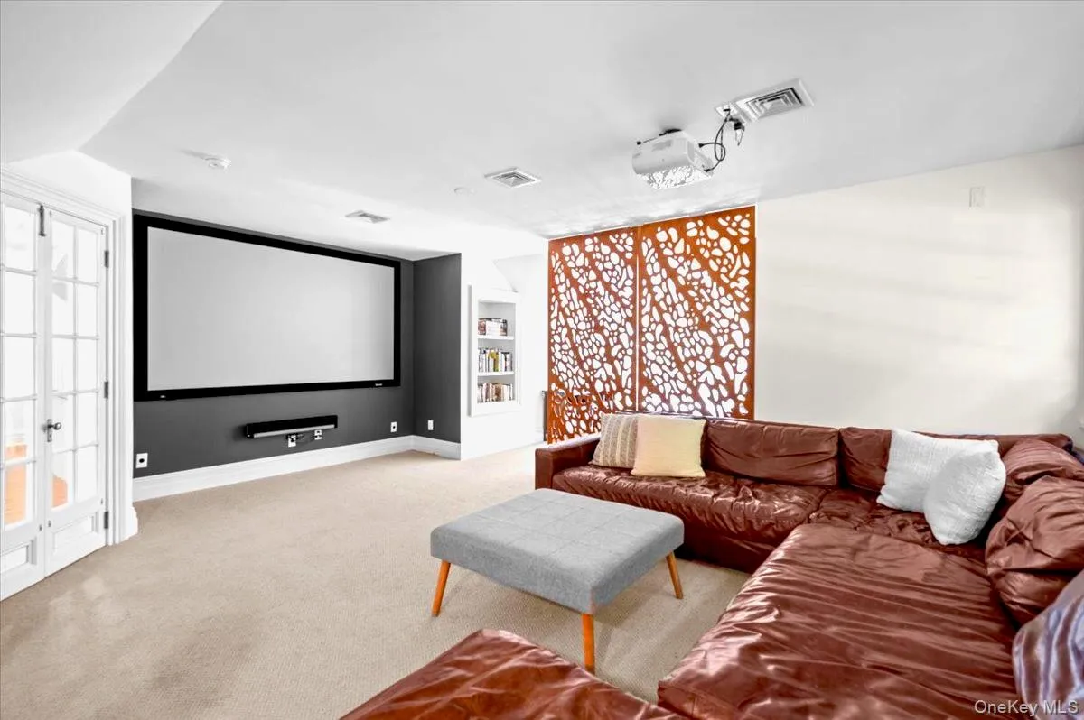 Home theater featuring carpet floors Home theater featuring carpet floors