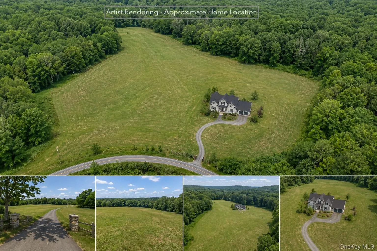 View of what a generated image of potential home can look like on this 49+ acre lot as you enter through the gate. View of what a generated image of potential home can look like on this 49+ acre lot as you enter through the gate.