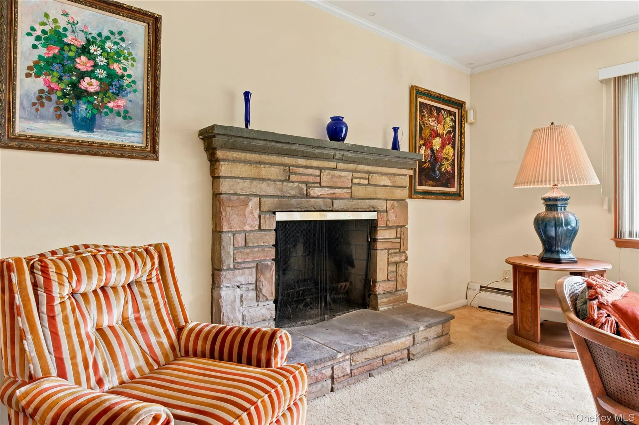 Stone mantle & hearth -- creating a warm, inviting focal point. Stone mantle & hearth -- creating a warm, inviting focal point.