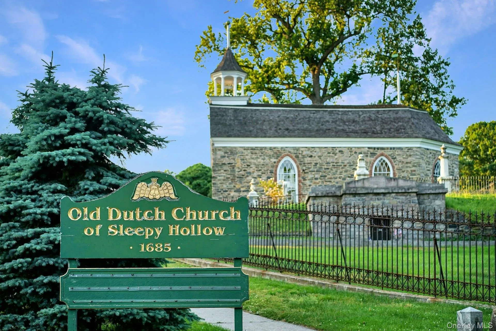 Adjacent to the cemetery, this 17th-century stone church is listed on the National Register of Historic Places Adjacent to the cemetery, this 17th-century stone church is listed on the National Register of Historic Places