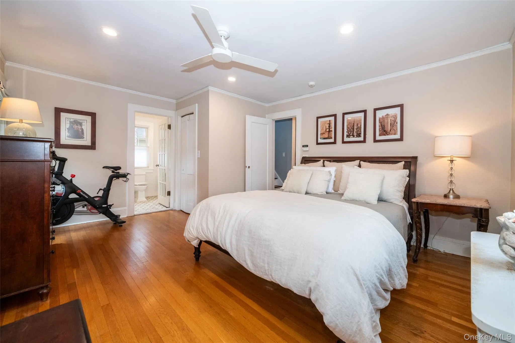 Spacious Primary Suite features newly renovated bath, walk-in closet, recessed lighting and alcove Spacious Primary Suite features newly renovated bath, walk-in closet, recessed lighting and alcove