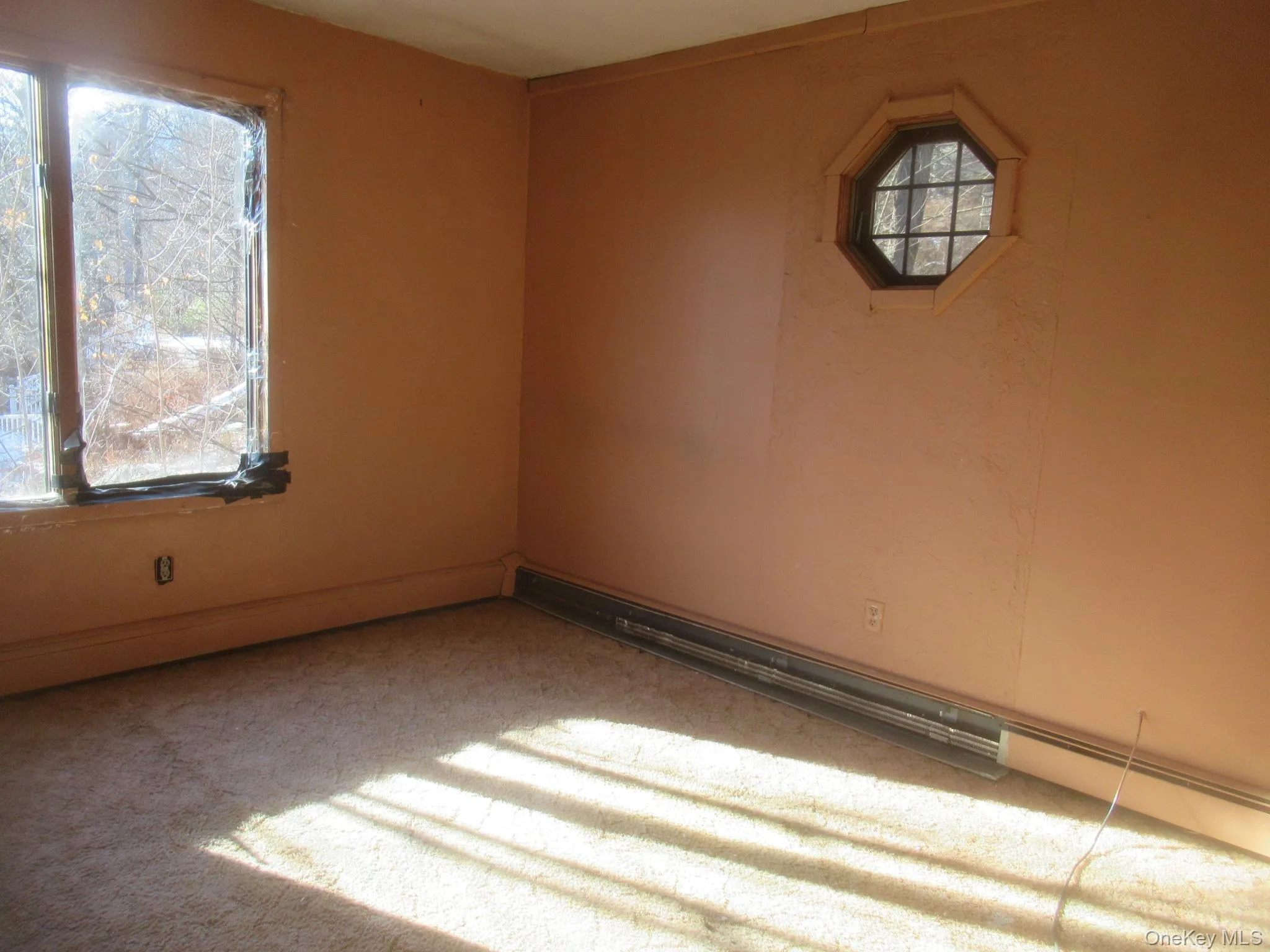 Carpeted empty room featuring a baseboard radiator Carpeted empty room featuring a baseboard radiator