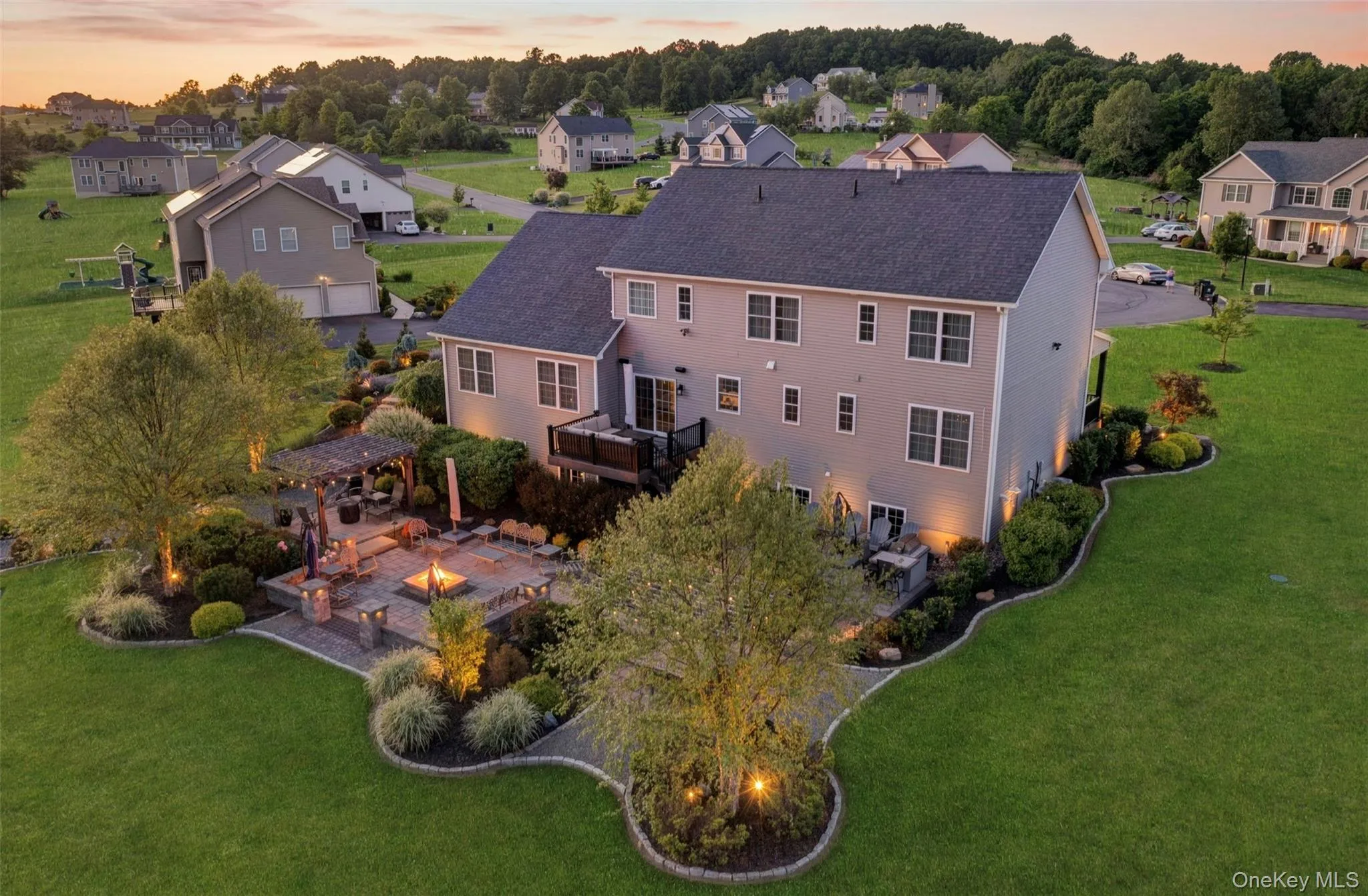 Whole house lighting at night with firepit Whole house lighting at night with firepit