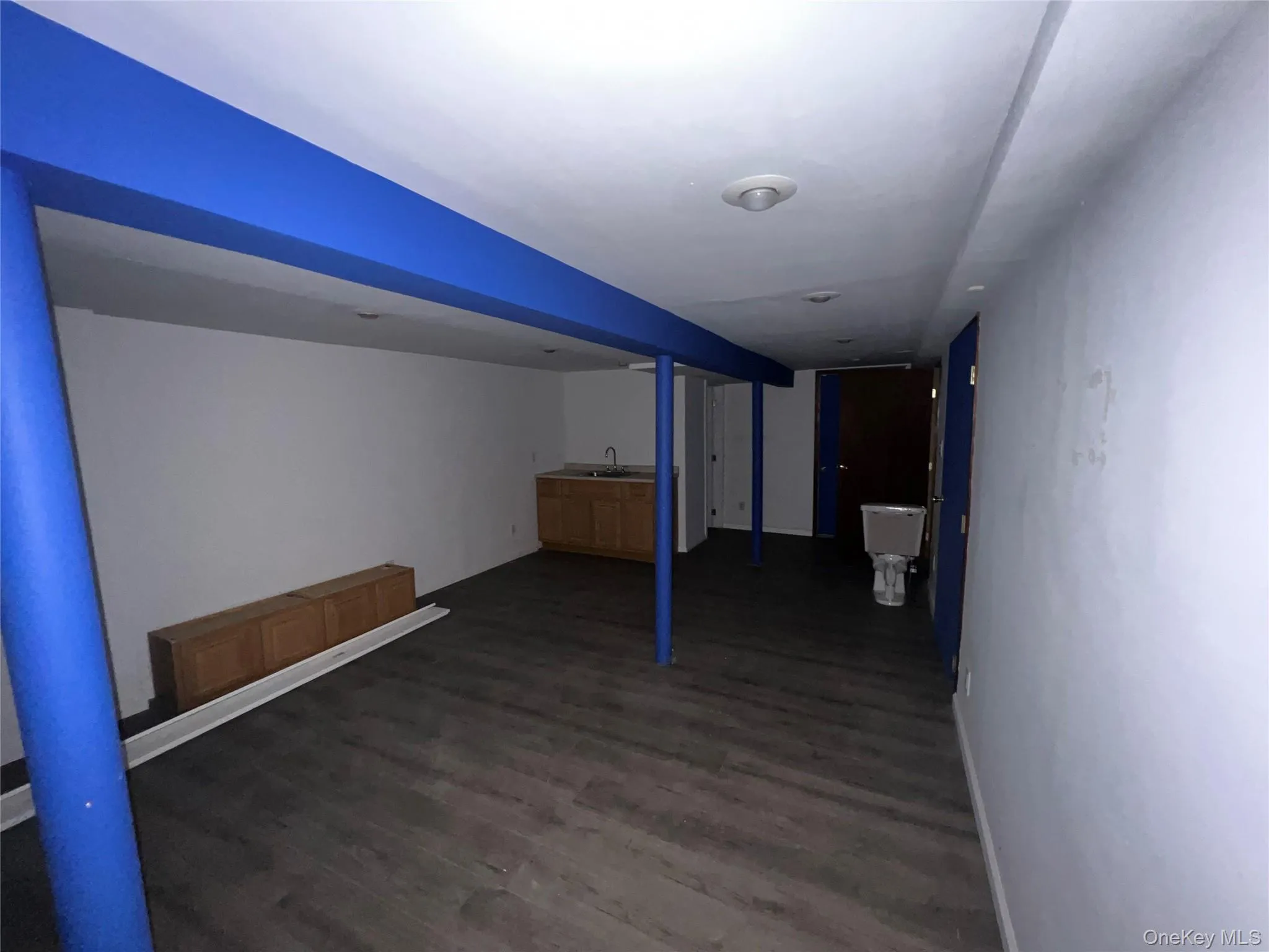 Finished basement with a sink and wood finished floors Finished basement with a sink and wood finished floors
