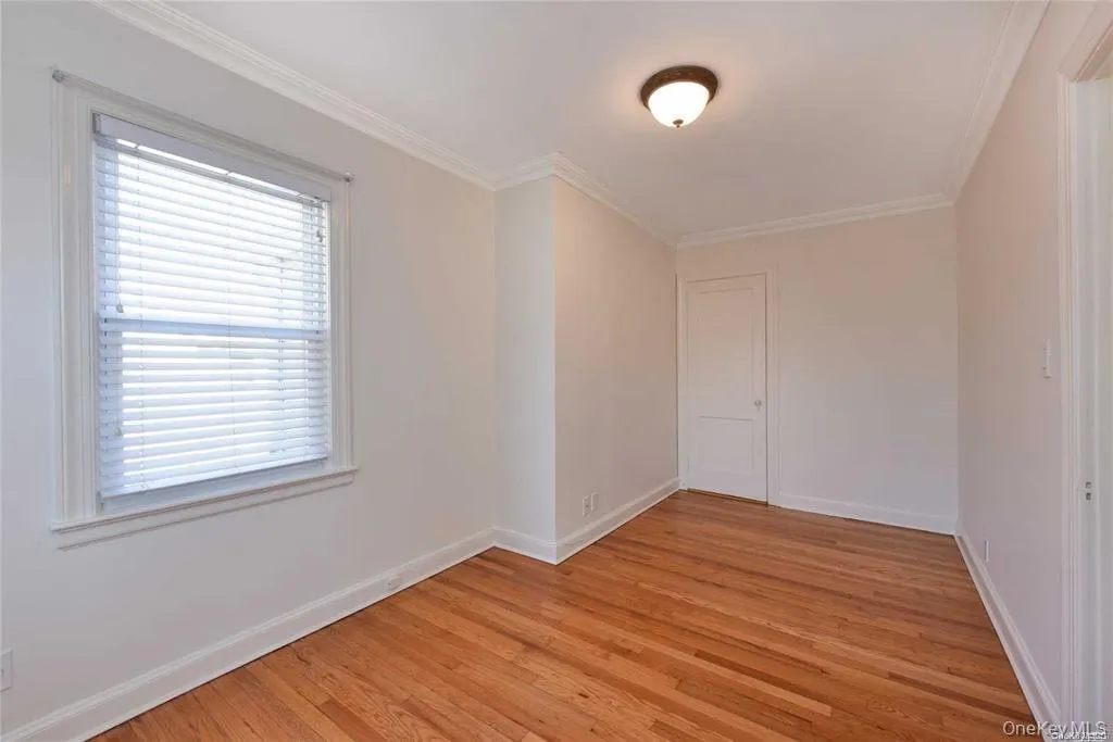 Unfurnished room featuring light wood-style flooring and ornamental molding Unfurnished room featuring light wood-style flooring and ornamental molding