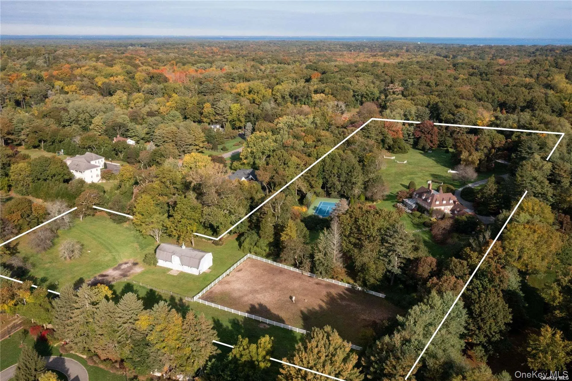 Aerial View with Barn and Paddock Aerial View with Barn and Paddock