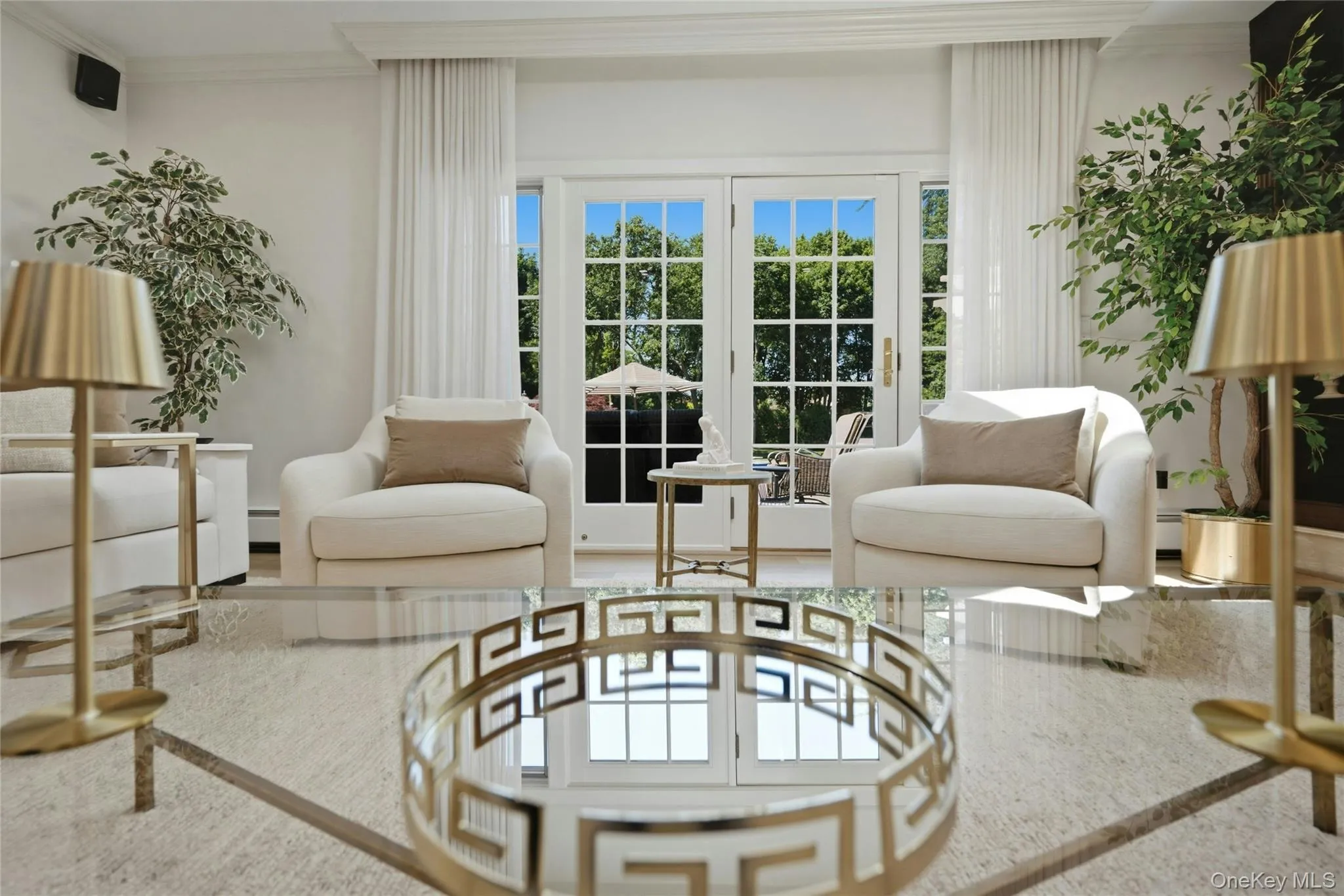 Family Room with Fireplace, Built-ins, French doors with a Fresh Clean Design Family Room with Fireplace, Built-ins, French doors with a Fresh Clean Design