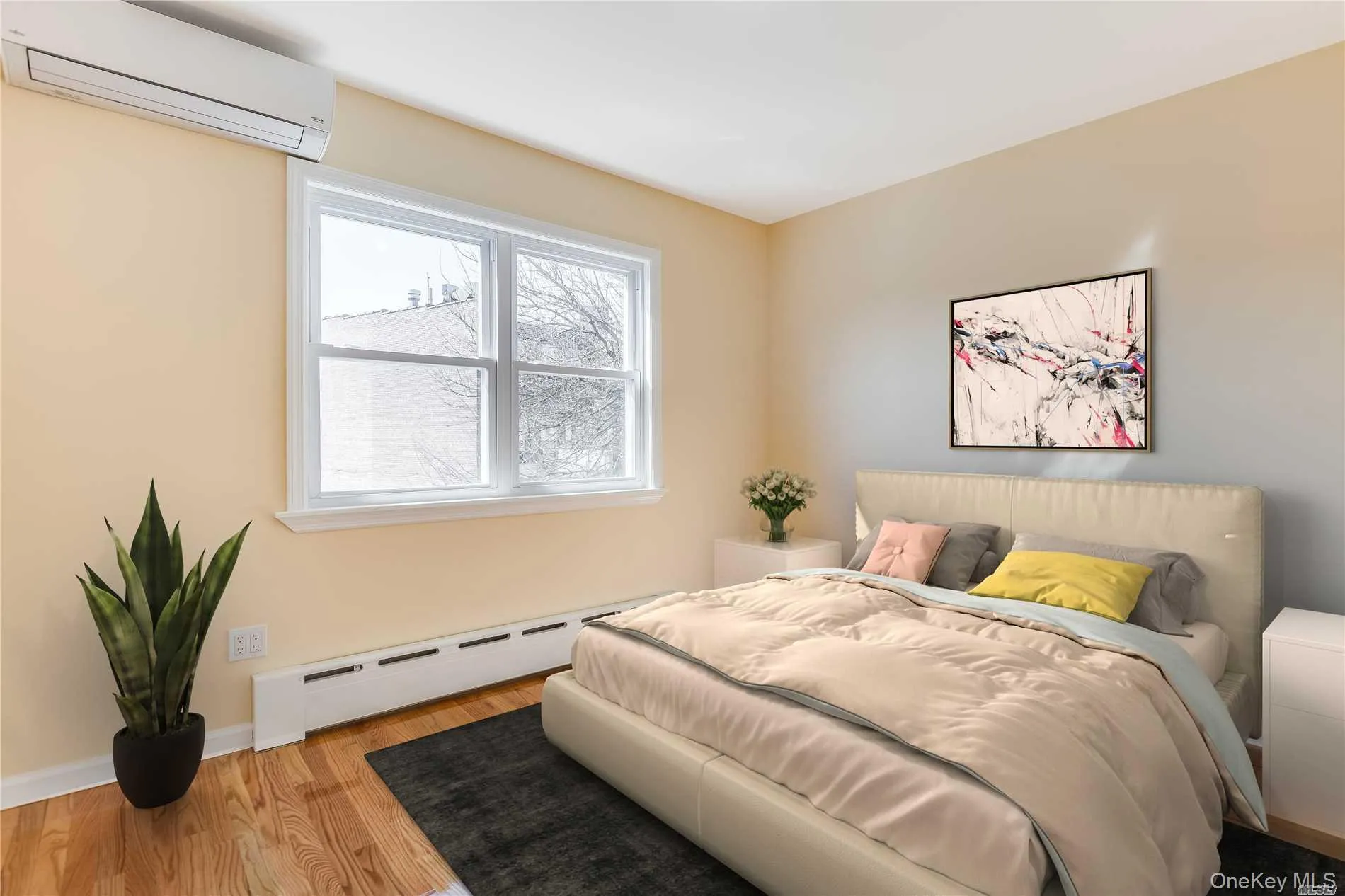 Nice size bedroom with double pane windows and split system AC unit Nice size bedroom with double pane windows and split system AC unit