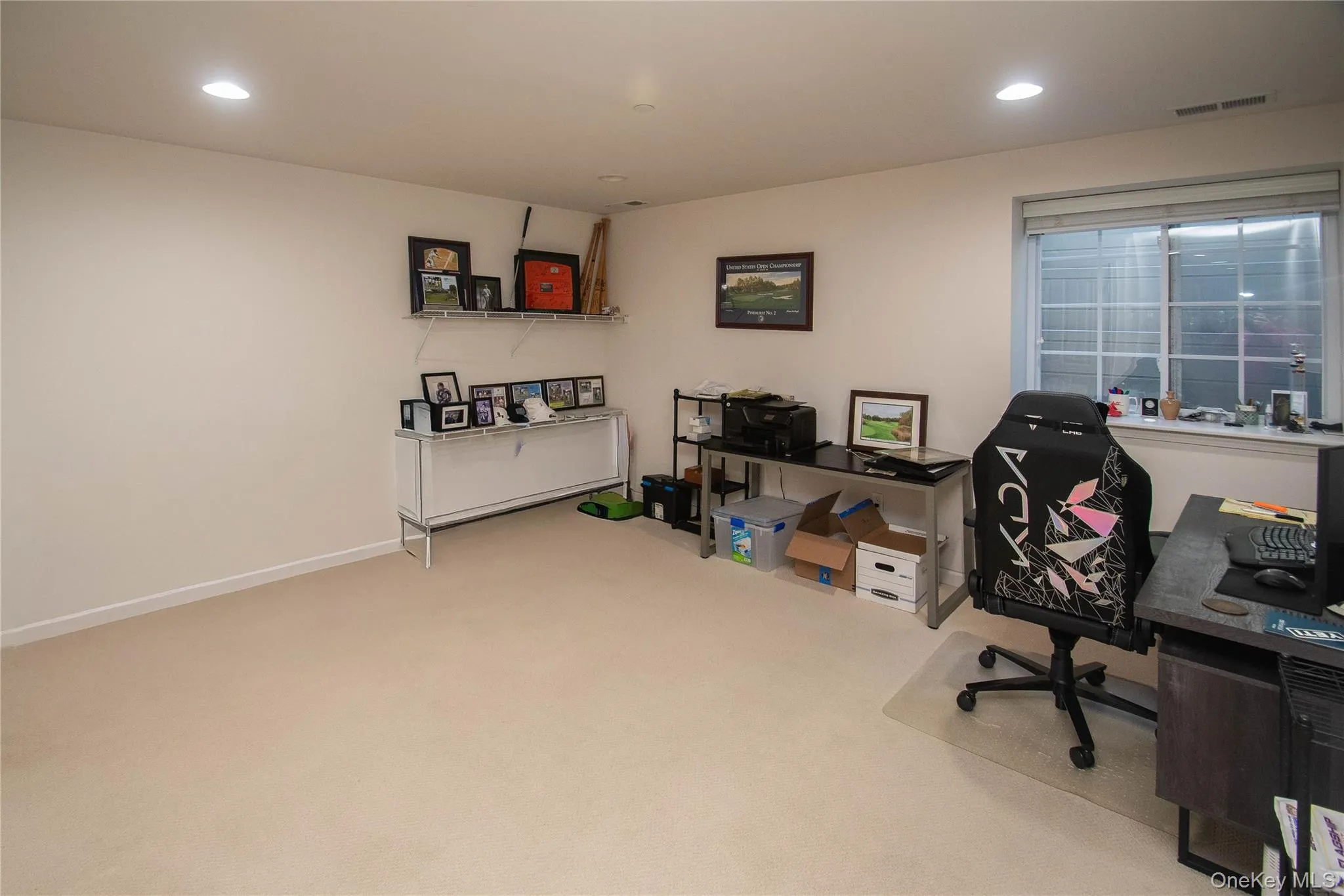 Office featuring recessed lighting and light carpet Office featuring recessed lighting and light carpet