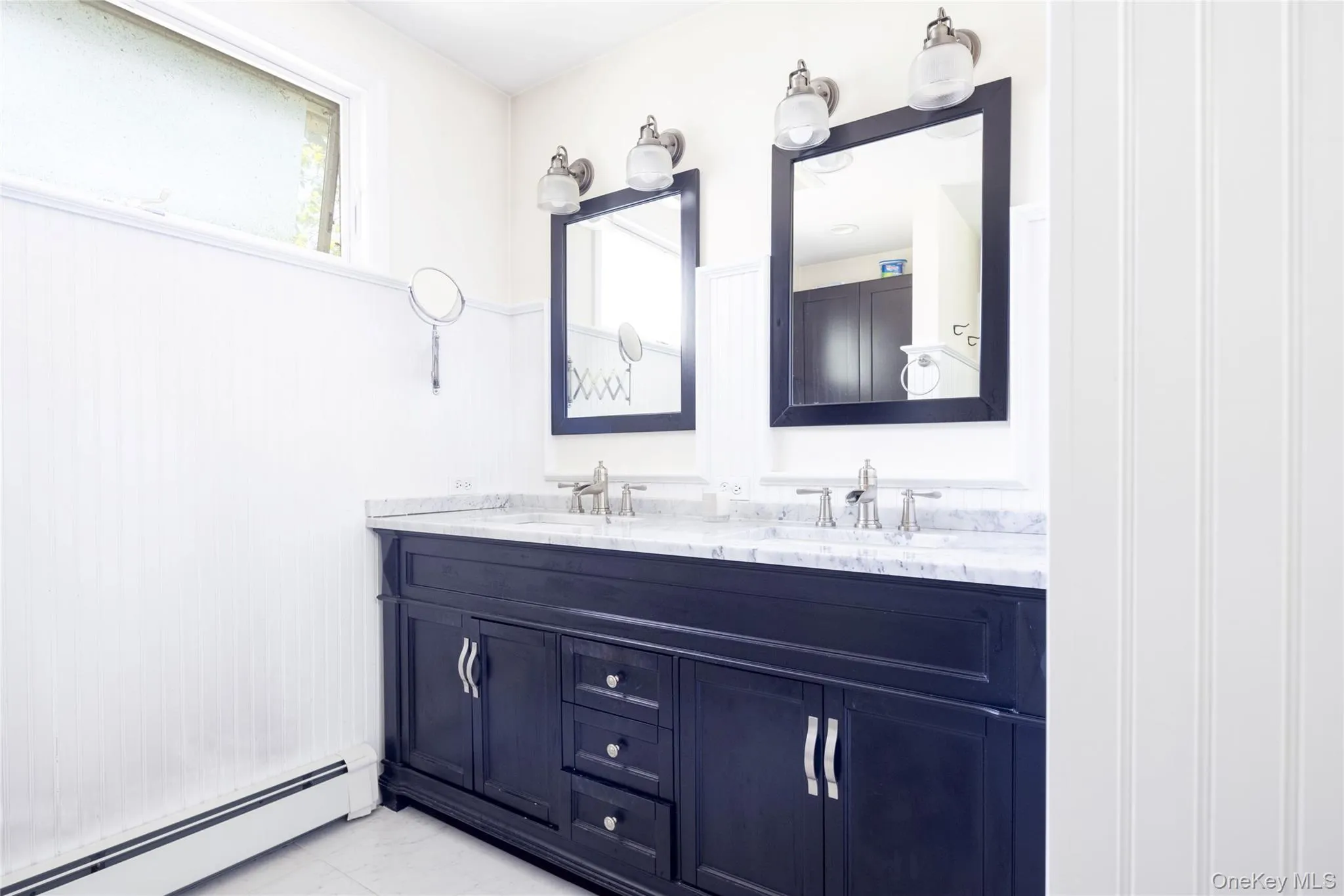 Double sinks with marble counter Double sinks with marble counter