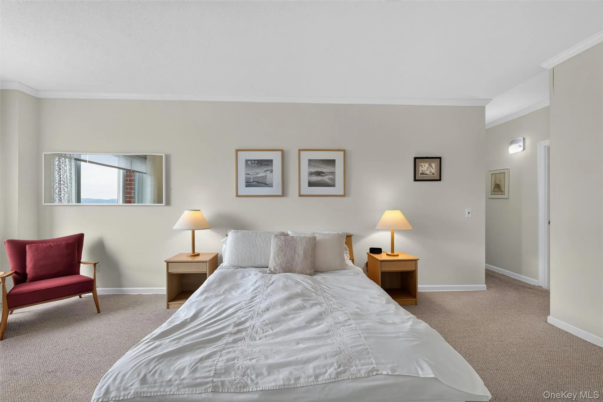 At the end of the hallway is the tranquil primary ensuite. At the end of the hallway is the tranquil primary ensuite.