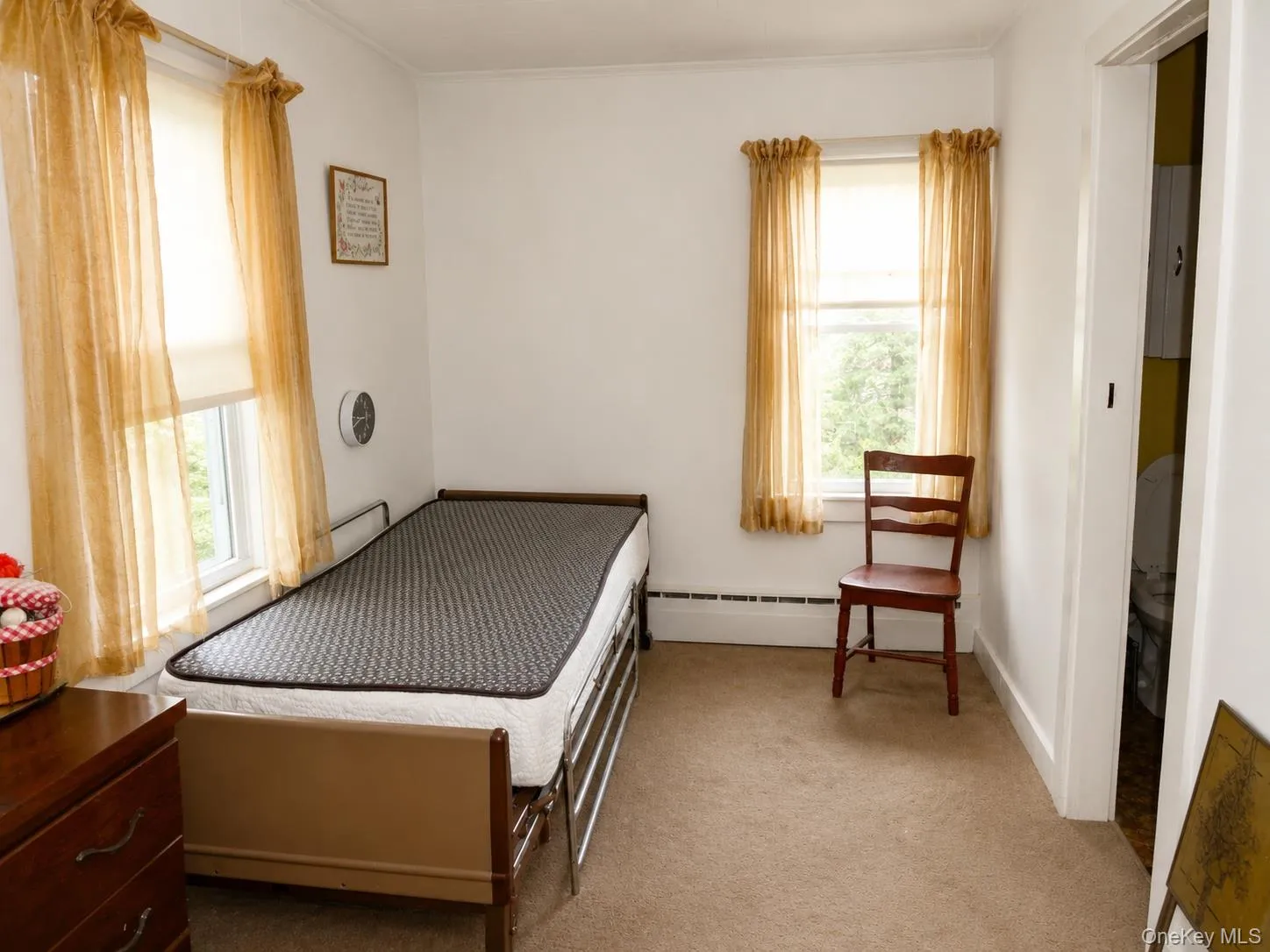 Bright room featuring two windows with roller shades, neutral carpeting, and white trim Bright room featuring two windows with roller shades, neutral carpeting, and white trim