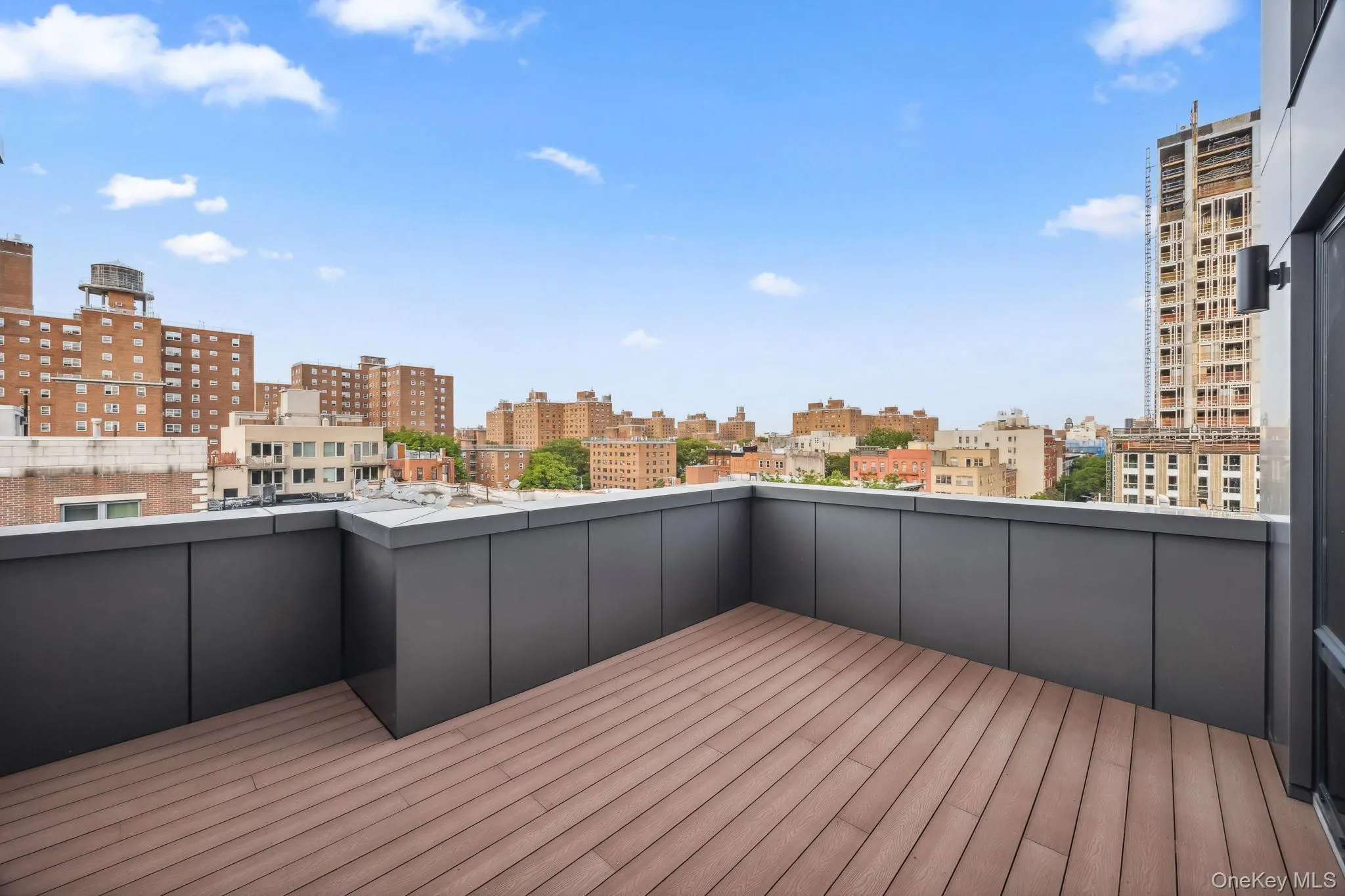 Wooden deck with a view of city Wooden deck with a view of city