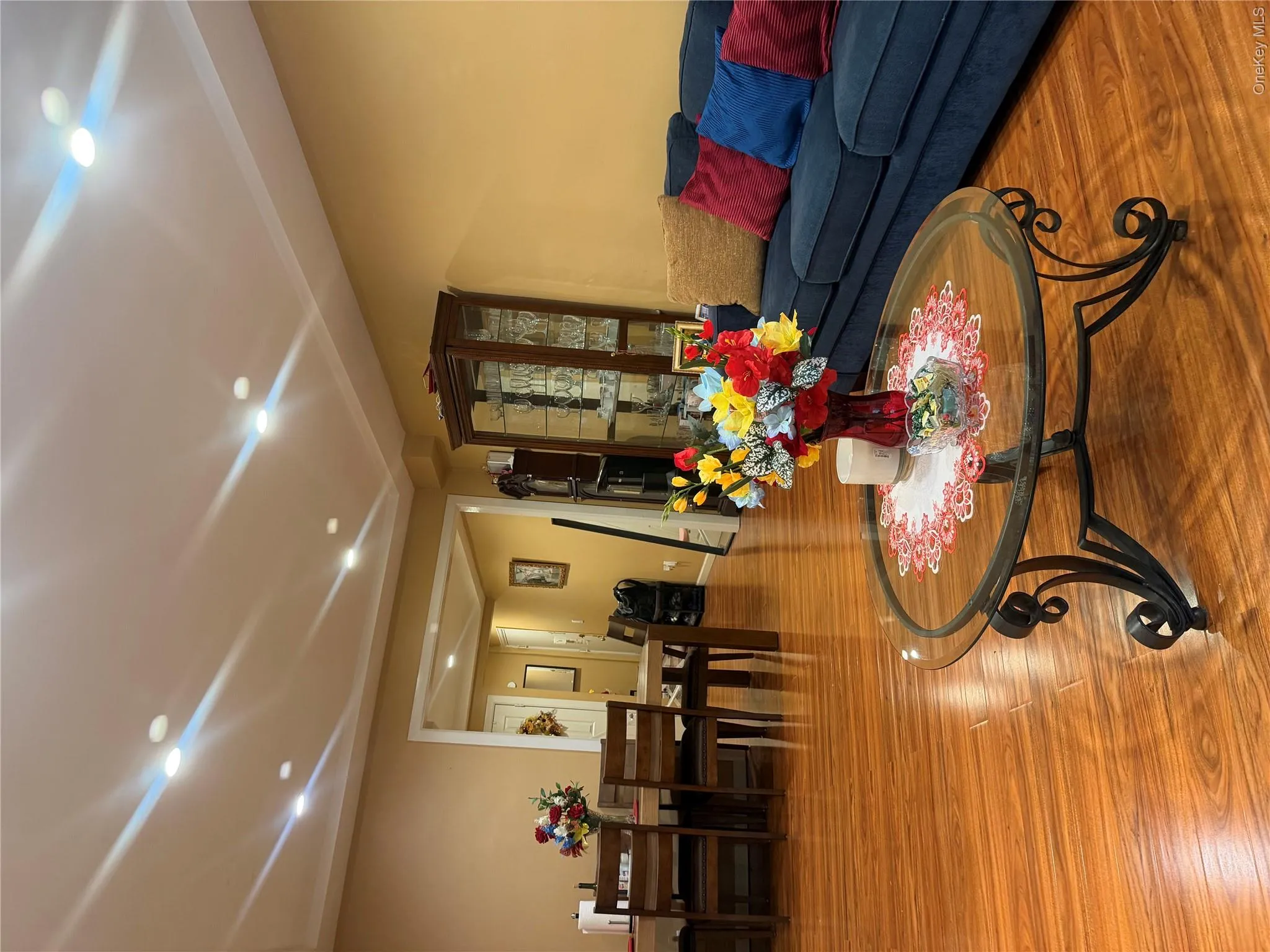 View of living room and dining area from windows. View of living room and dining area from windows.