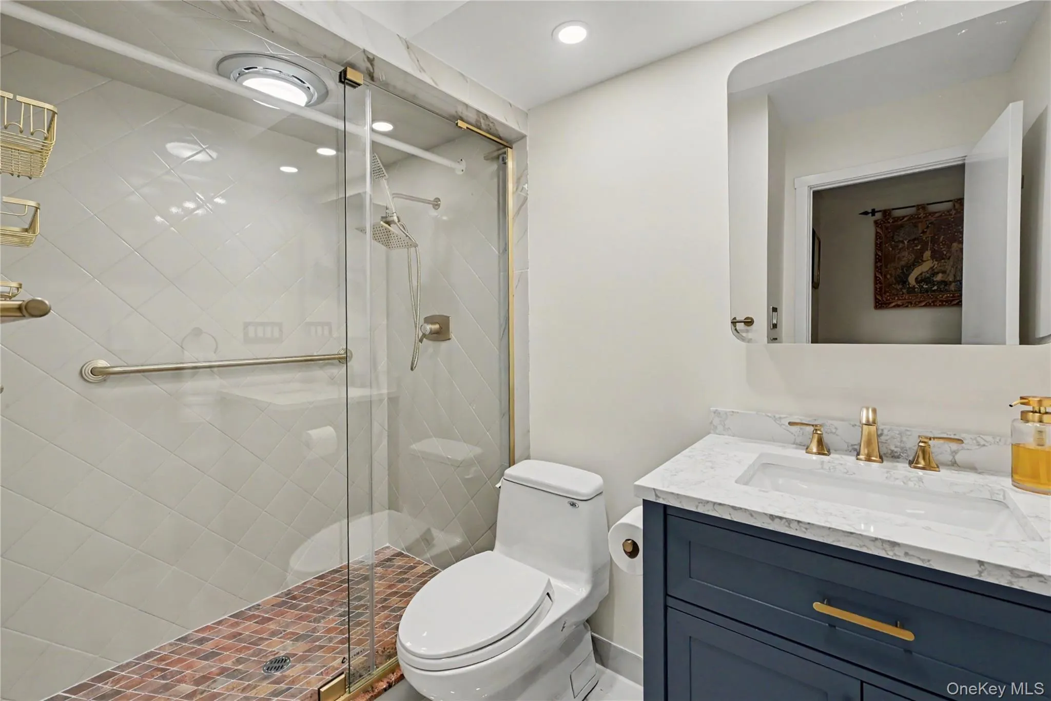 Vanity with large mirrored medicine cabinet. Vanity with large mirrored medicine cabinet.