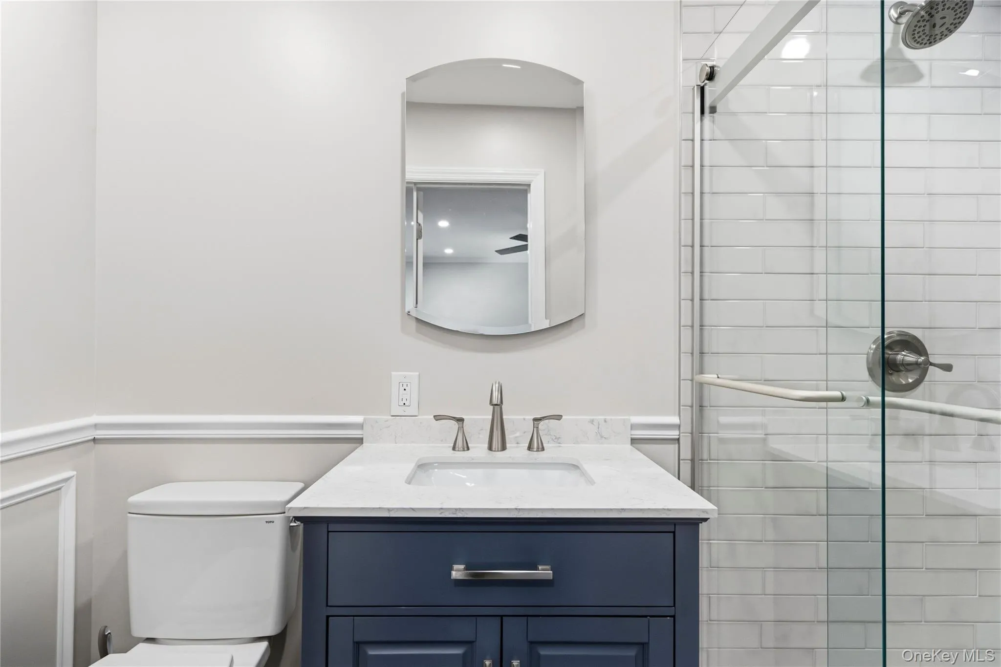 New primary bathroom with moldings New primary bathroom with moldings