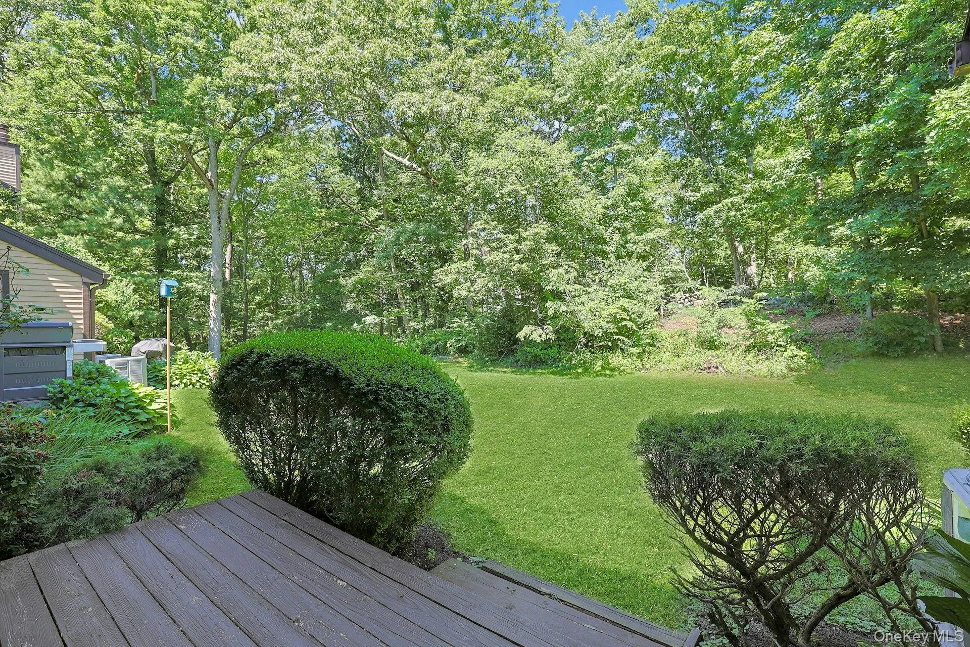 Through the sliding doors, the rear deck is a wonderful spot for chairs, planters and summer grilling! Through the trees on the left is the start of a walking trail that wends through the community - a great amenity for walking a dog, or just getting your steps in. Through the sliding doors, the rear deck is a wonderful spot for chairs, planters and summer grilling! Through the trees on the left is the start of a walking trail that wends through the community - a great amenity for walking a dog, or just getting your steps in.