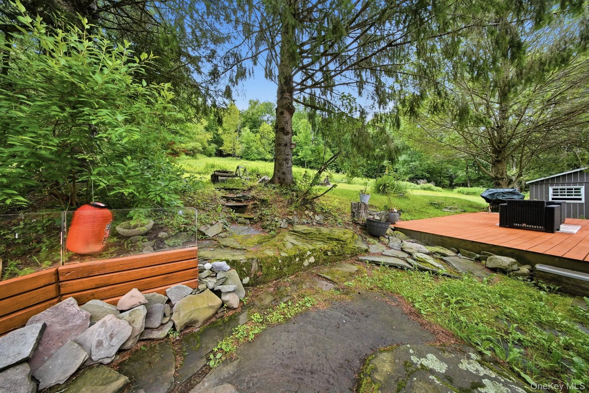 Stone deck behind the home Stone deck behind the home