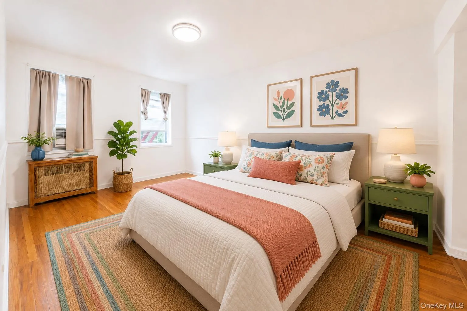 Digitally staged large bedroom. Digitally staged large bedroom.