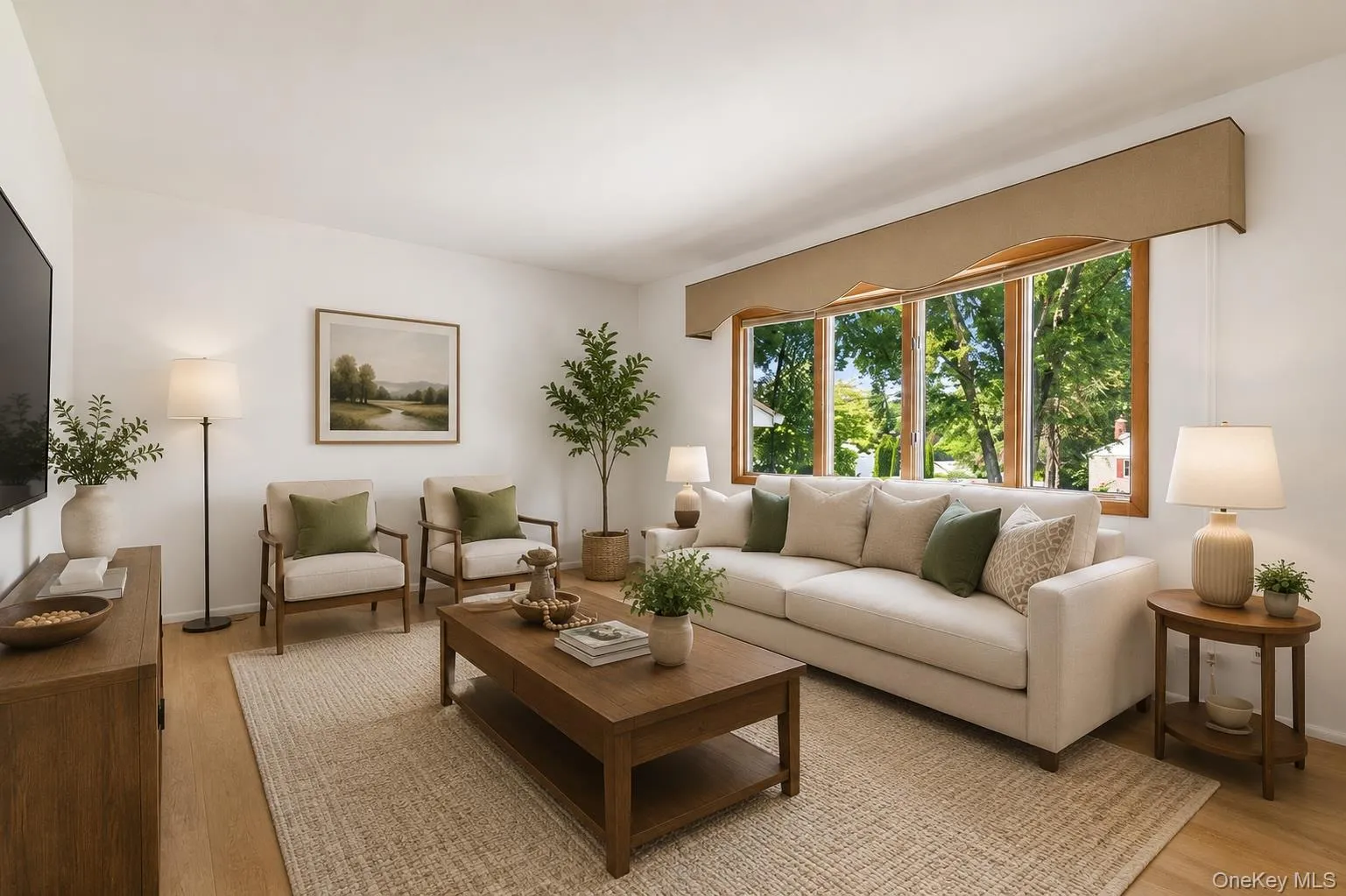 Virtually staged living room (wood floors beneath existing carpets) Virtually staged living room (wood floors beneath existing carpets)