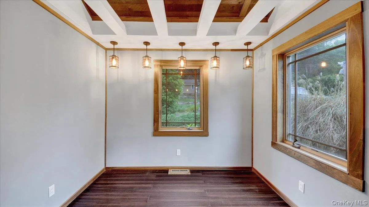 Coffered wood ceiling with recessed lighting Coffered wood ceiling with recessed lighting