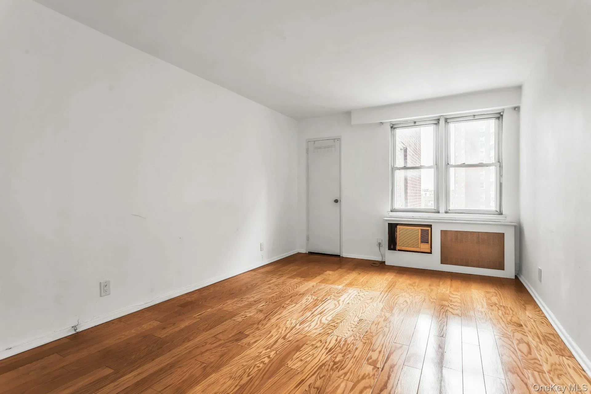 Unfurnished room featuring light wood finished floors and radiator Unfurnished room featuring light wood finished floors and radiator