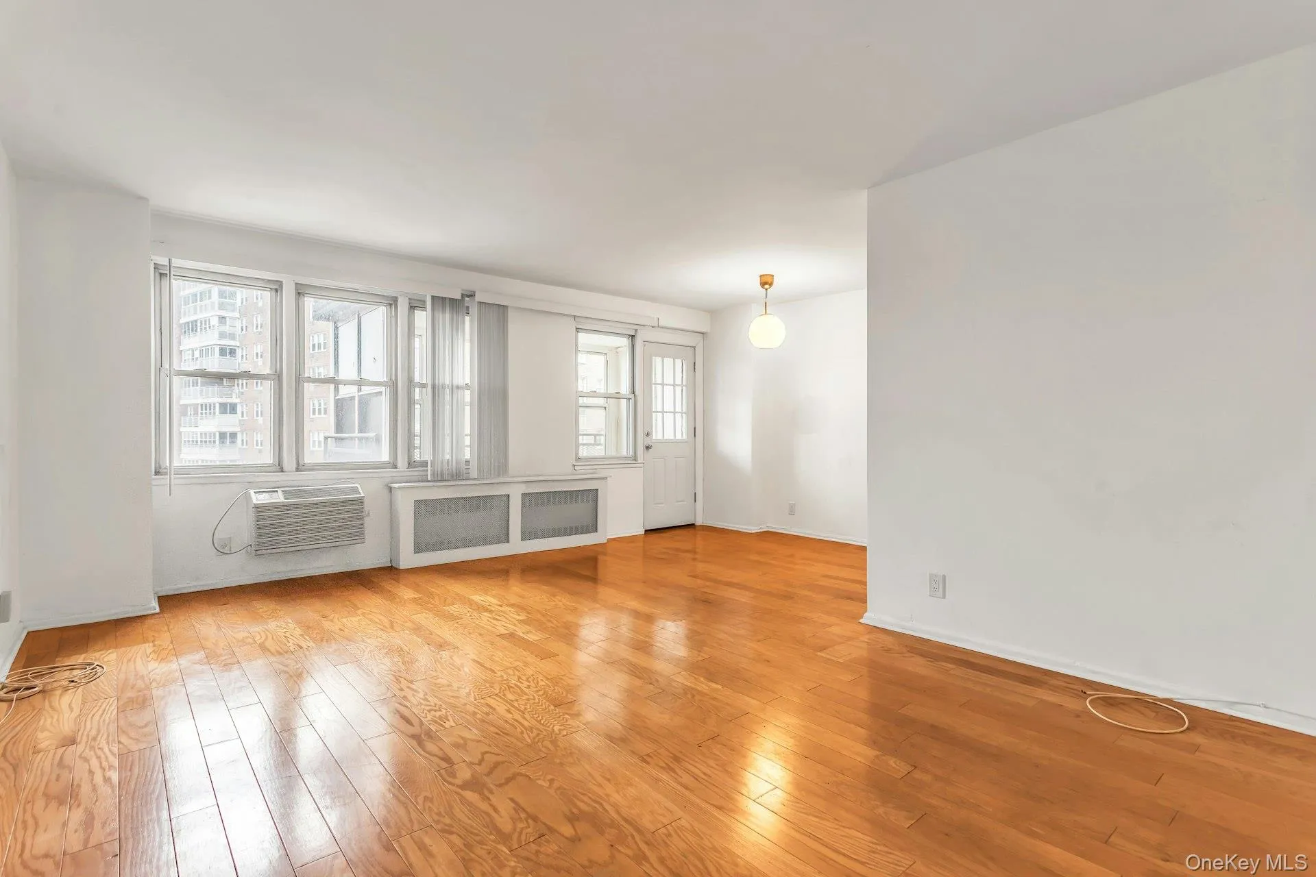 Empty room featuring light wood finished floors and radiator Empty room featuring light wood finished floors and radiator