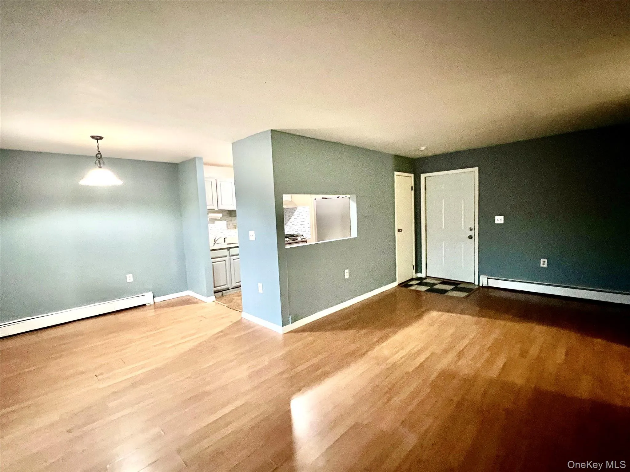 Empty room featuring light wood finished floors and baseboard heating Empty room featuring light wood finished floors and baseboard heating