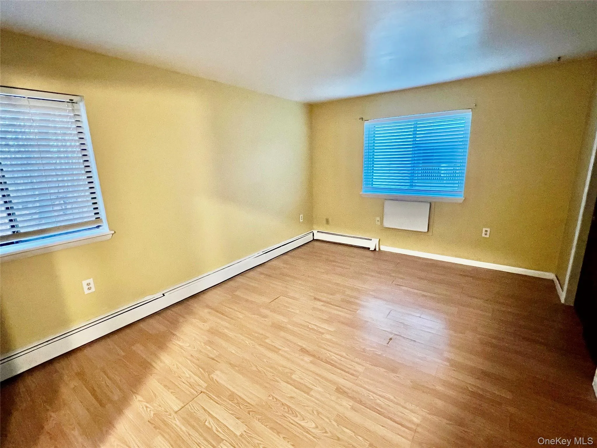 Unfurnished room featuring a baseboard heating unit and light wood-type flooring Unfurnished room featuring a baseboard heating unit and light wood-type flooring