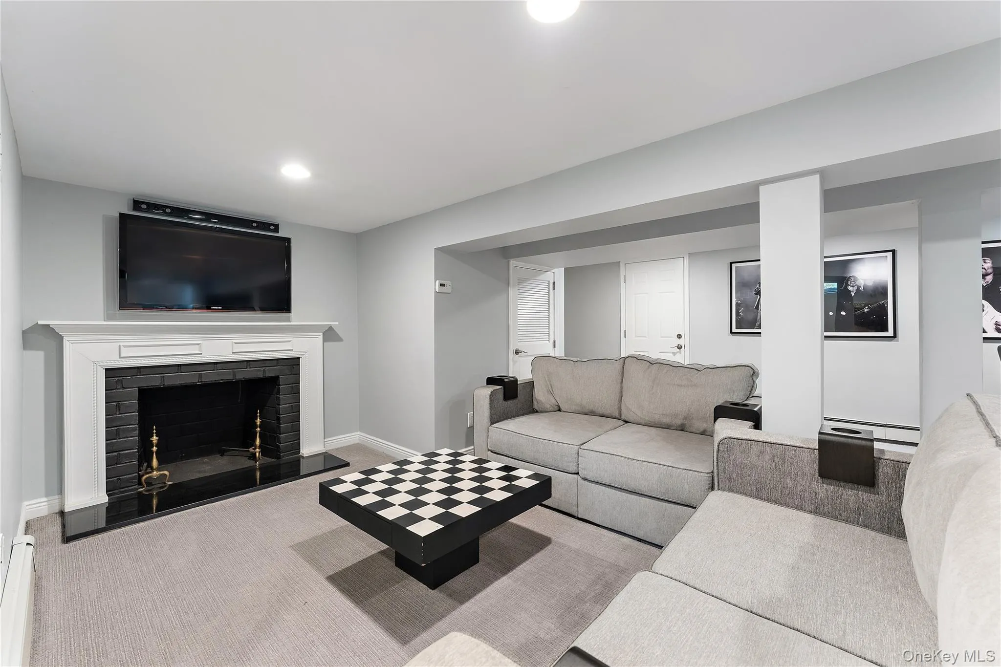 Recreation room with wood burning fireplace Recreation room with wood burning fireplace