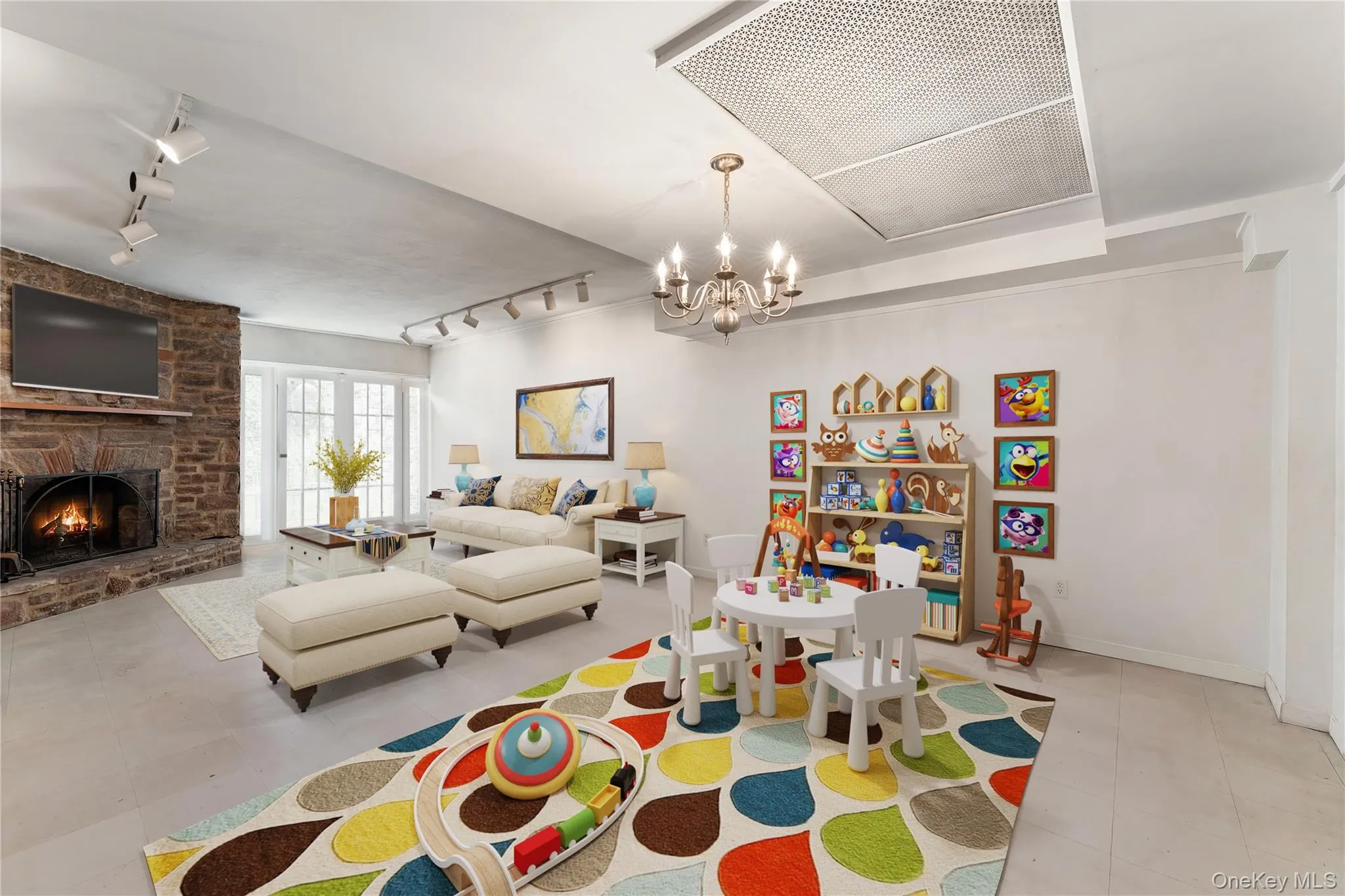 Virtually staged recreaton room in lower level with access to side yard. Virtually staged recreaton room in lower level with access to side yard.