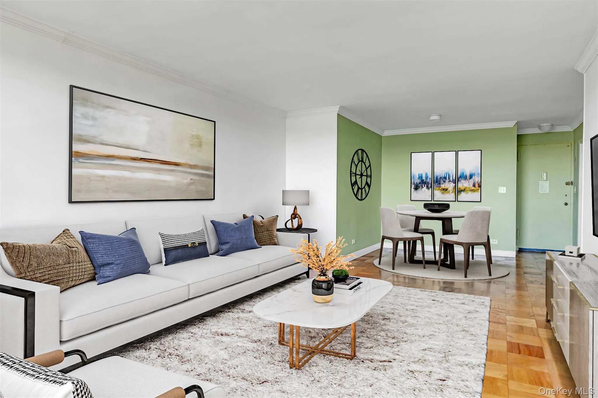 Living Room Showing Dining Area. Furniture Staged Living Room Showing Dining Area. Furniture Staged