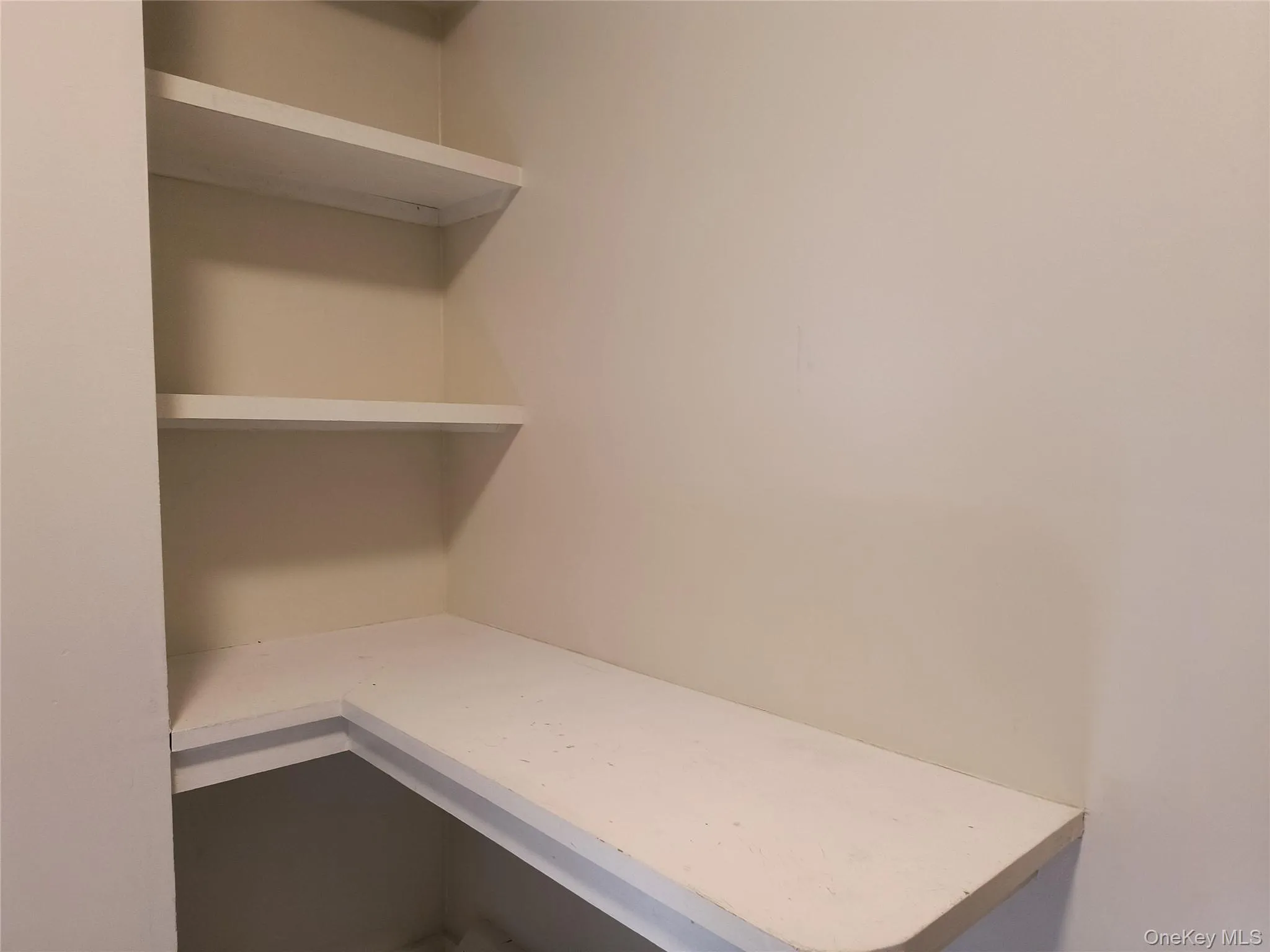 The kitchen has built in shelving The kitchen has built in shelving