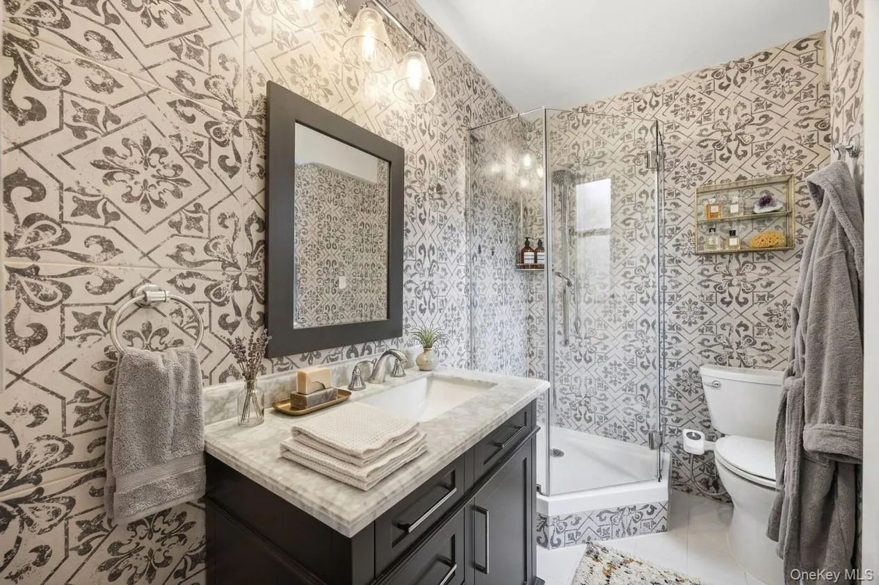 Virtually staged master bathroom Virtually staged master bathroom