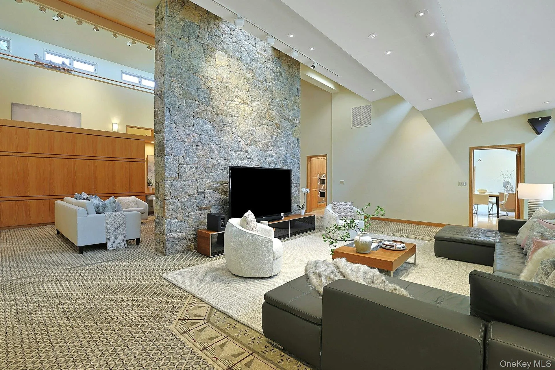 Thoughtfully designed skylights make an unusual architectural design within the open space creating visual interest. Thoughtfully designed skylights make an unusual architectural design within the open space creating visual interest.
