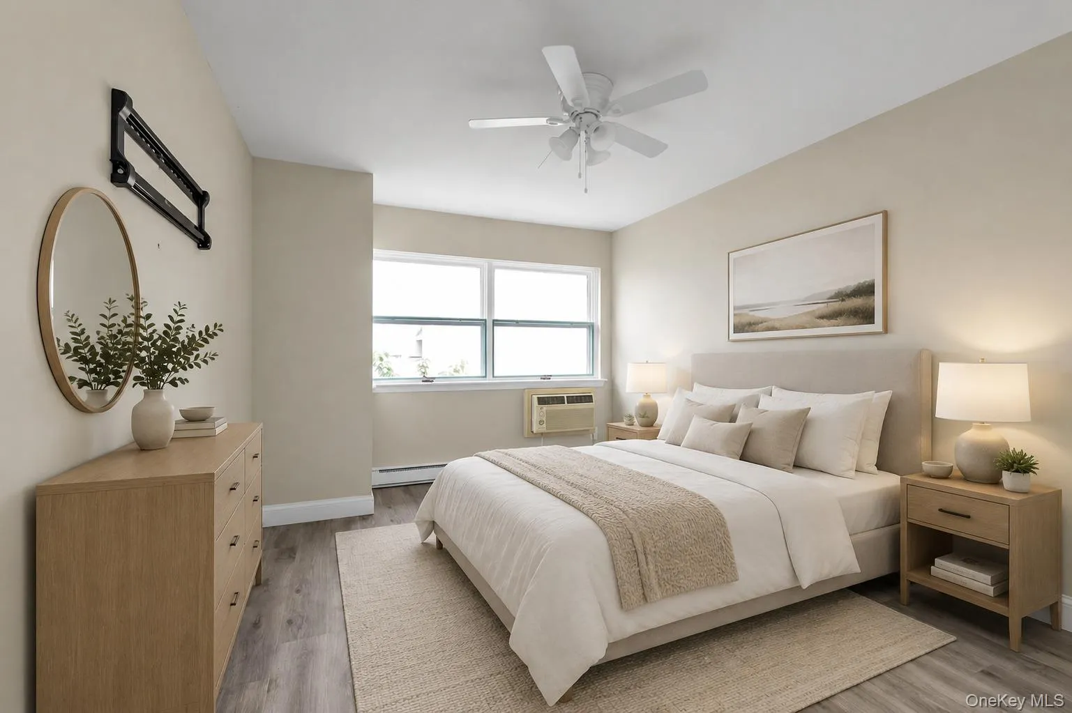 Wood-finish flooring with a neutral color palette Wood-finish flooring with a neutral color palette