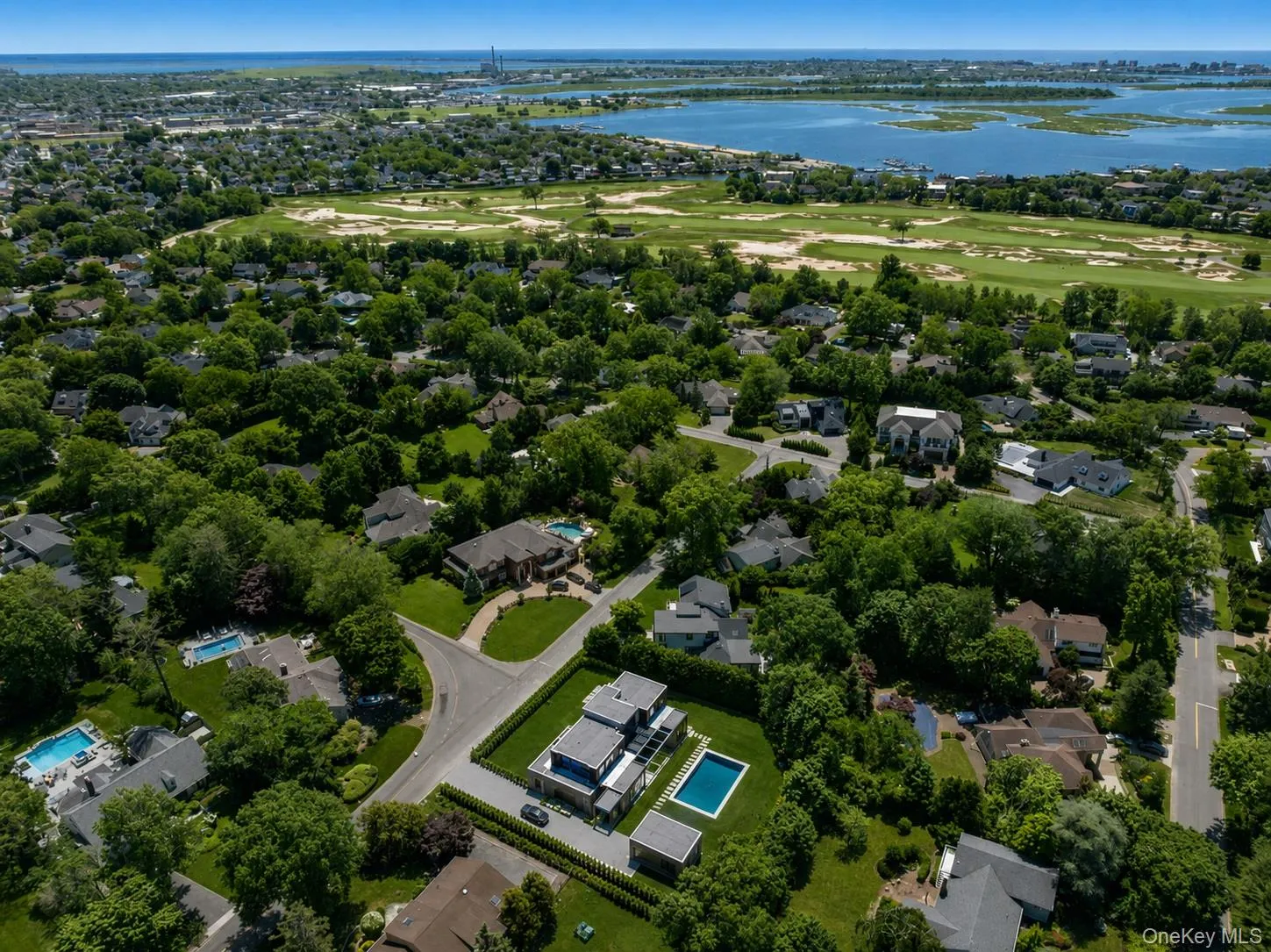 Aerial perspective showcasing a residential area with varied architectural styles Aerial perspective showcasing a residential area with varied architectural styles