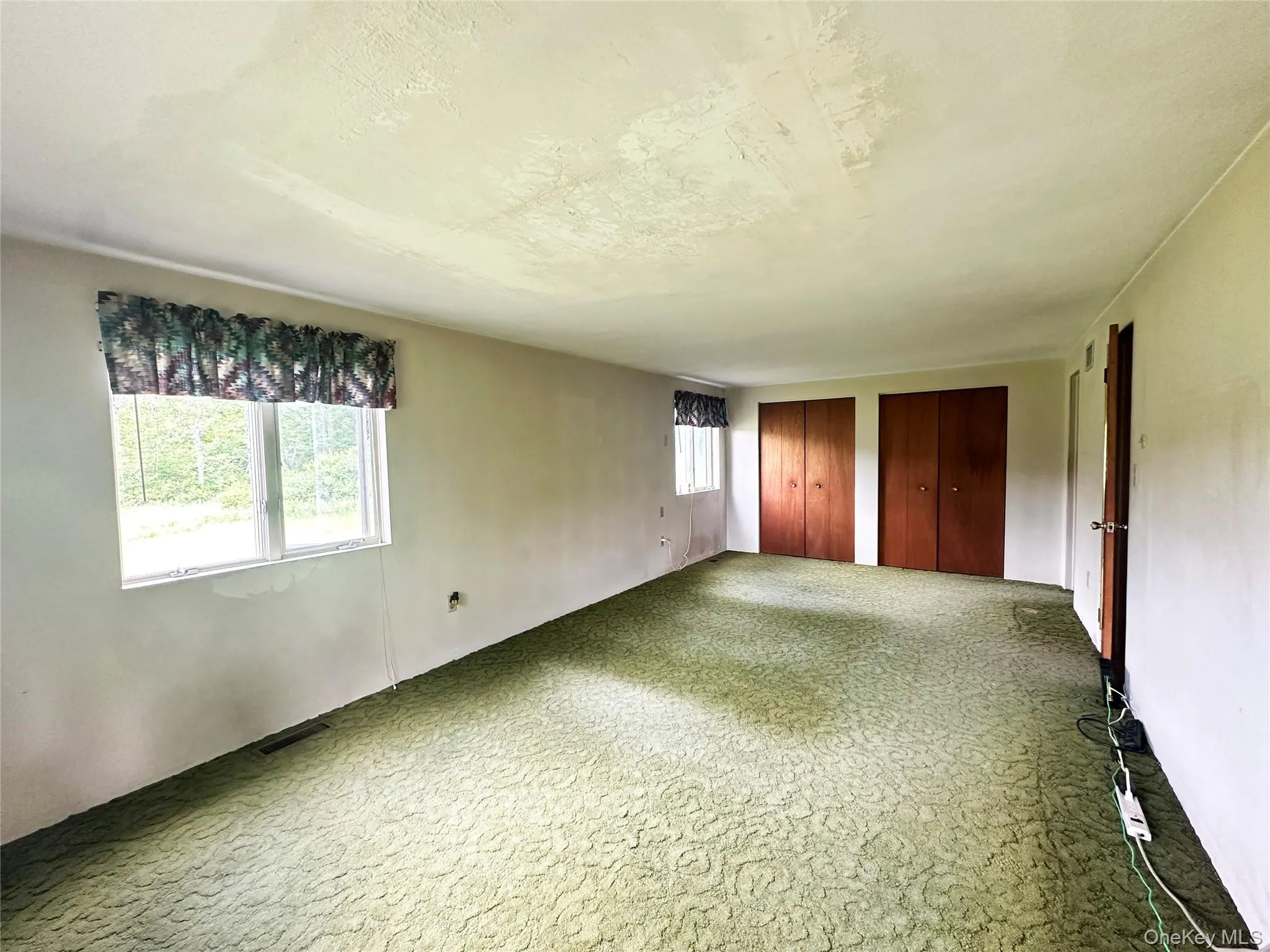 Oversized master bedroom featuring retro carpeting, multiple closets, en suite bathroom, and abundant natural light. Oversized master bedroom featuring retro carpeting, multiple closets, en suite bathroom, and abundant natural light.