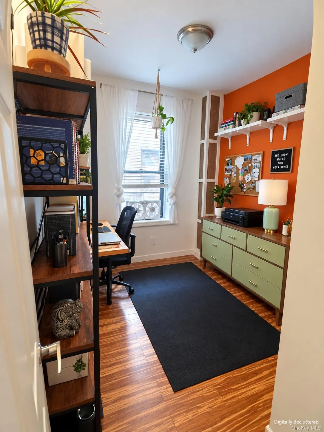 Wood-finish flooring with a flush-mount ceiling light Wood-finish flooring with a flush-mount ceiling light