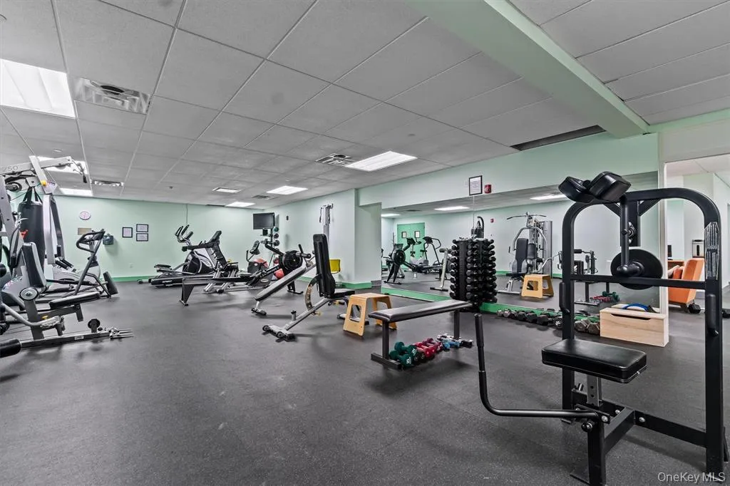 Exercise room with a drop ceiling Exercise room with a drop ceiling