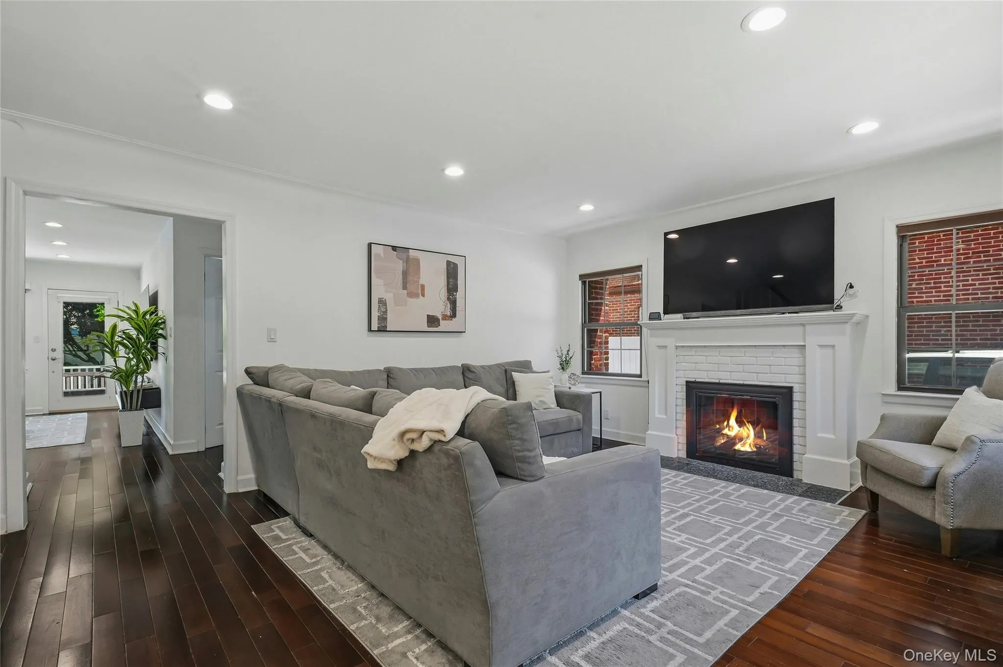 Living room with wood burning fireplace Living room with wood burning fireplace