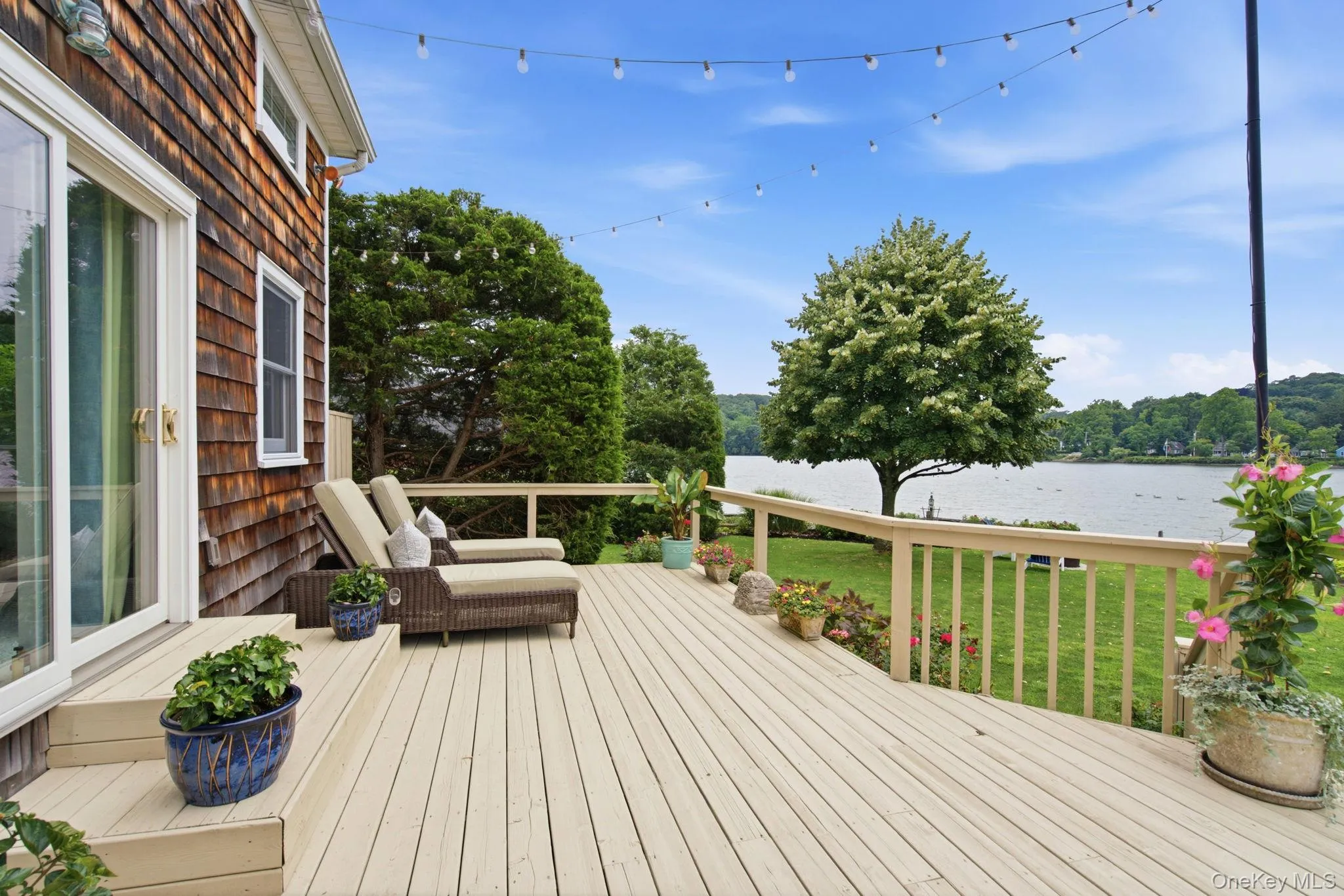 Lounge on the deck overlooking the water. Lounge on the deck overlooking the water.